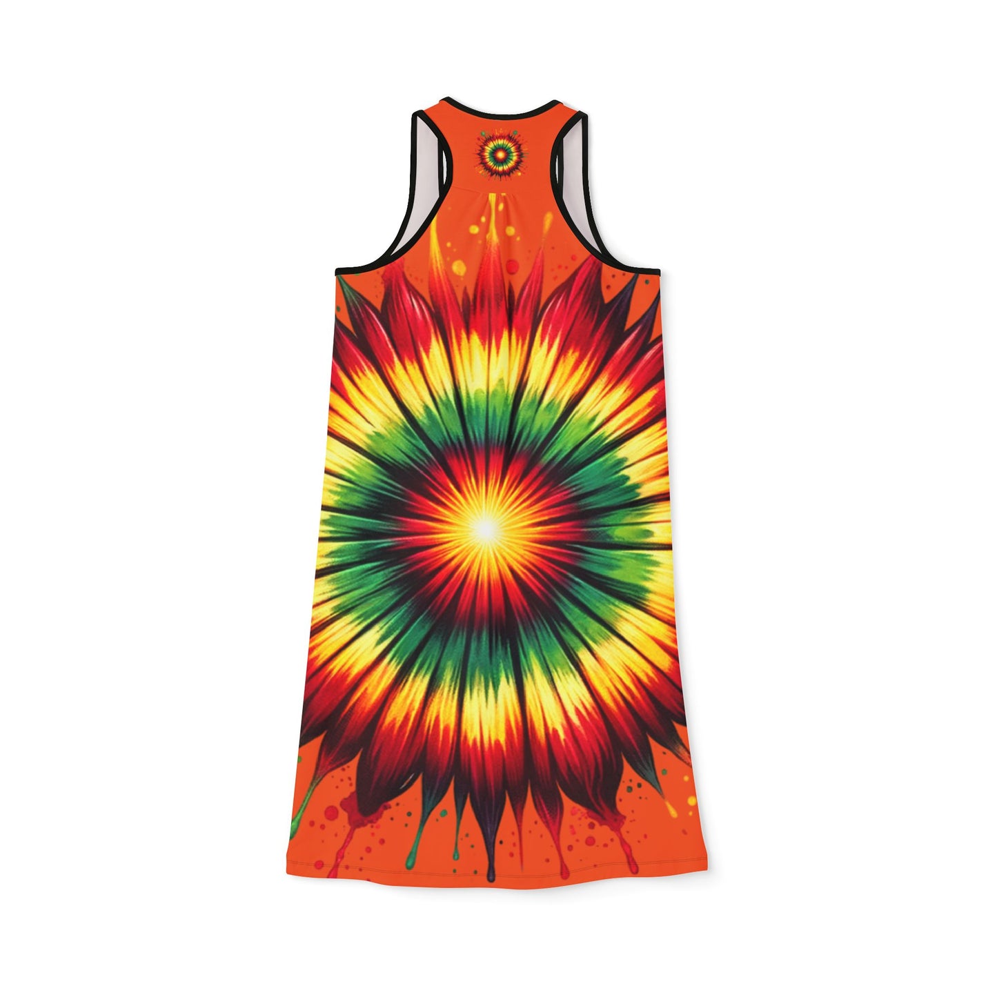 Vibrant Tie-Dye Racerback Dress, Summer Fashion, Beach Cover-Up, Festival Outfit, Boho Style Dress, Unique Gift Idea, Juneteenth Dress