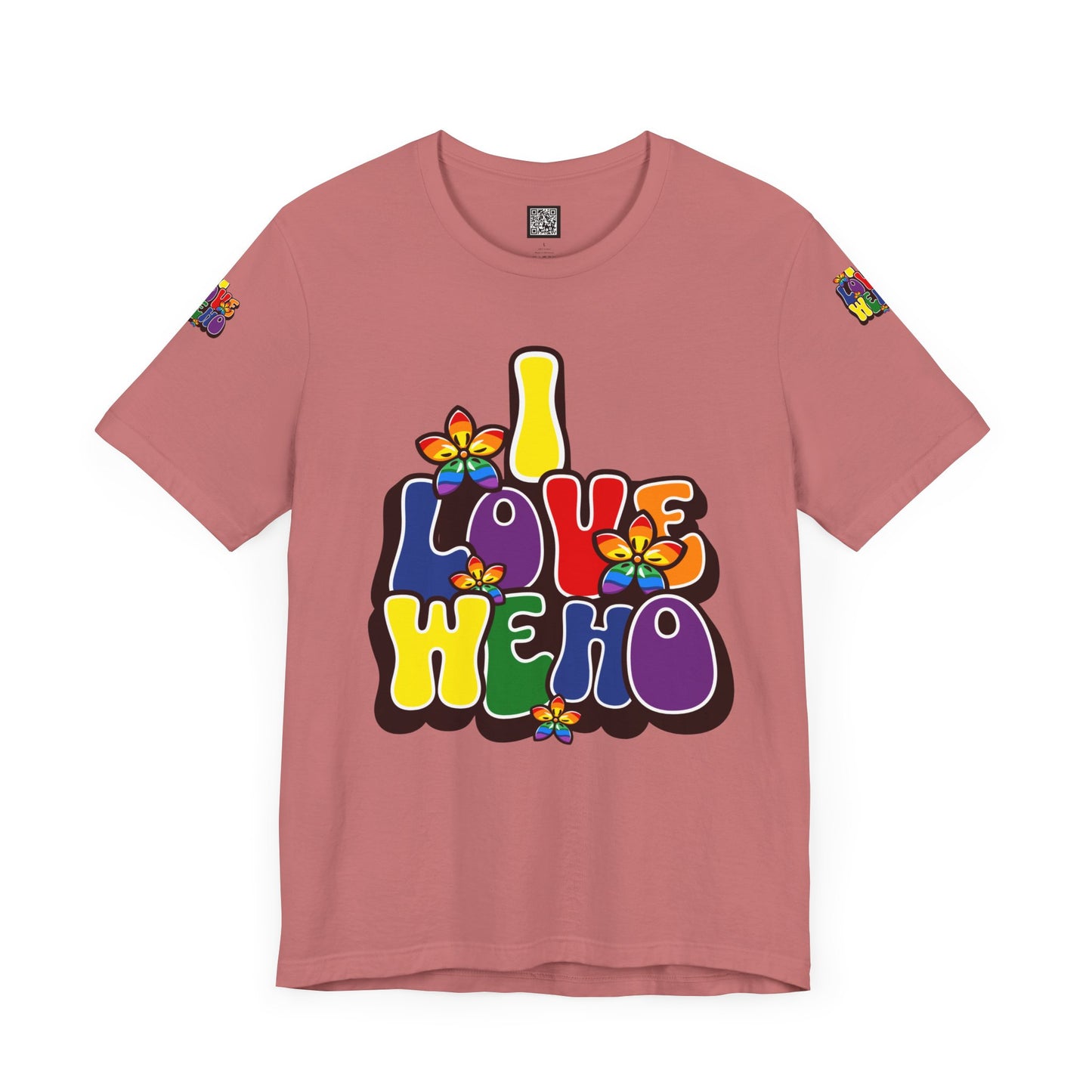 Colorful LGBTQ+ Love Short Sleeve Tee, Pride T-Shirt, I Love WeHo, Pride Festival Merchandise, Gift for Friends, Unisex Graphic Tee