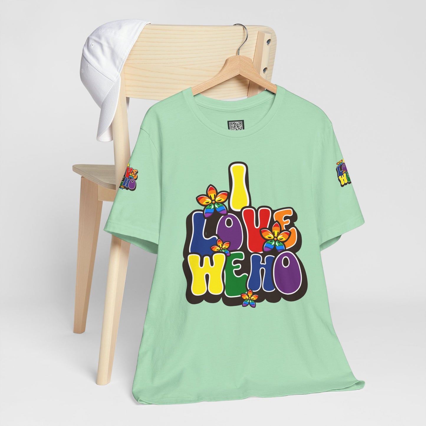 Colorful LGBTQ+ Love Short Sleeve Tee, Pride T-Shirt, I Love WeHo, Pride Festival Merchandise, Gift for Friends, Unisex Graphic Tee