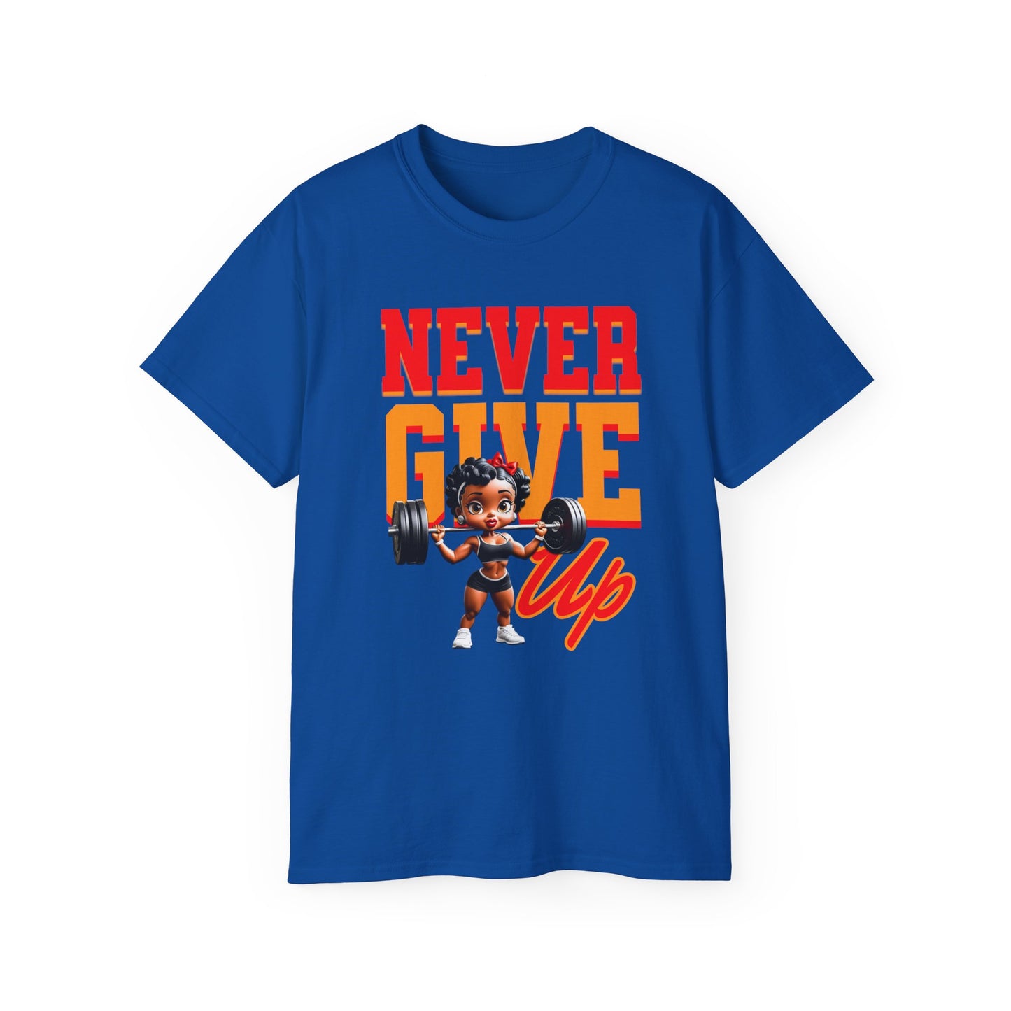 Women's Motivational Fitness Tee, Cute Betty Boop Workout Shirt, Ladies Gym Apparel, Never Give Up Shirt, Gift for Health Enthusiasts