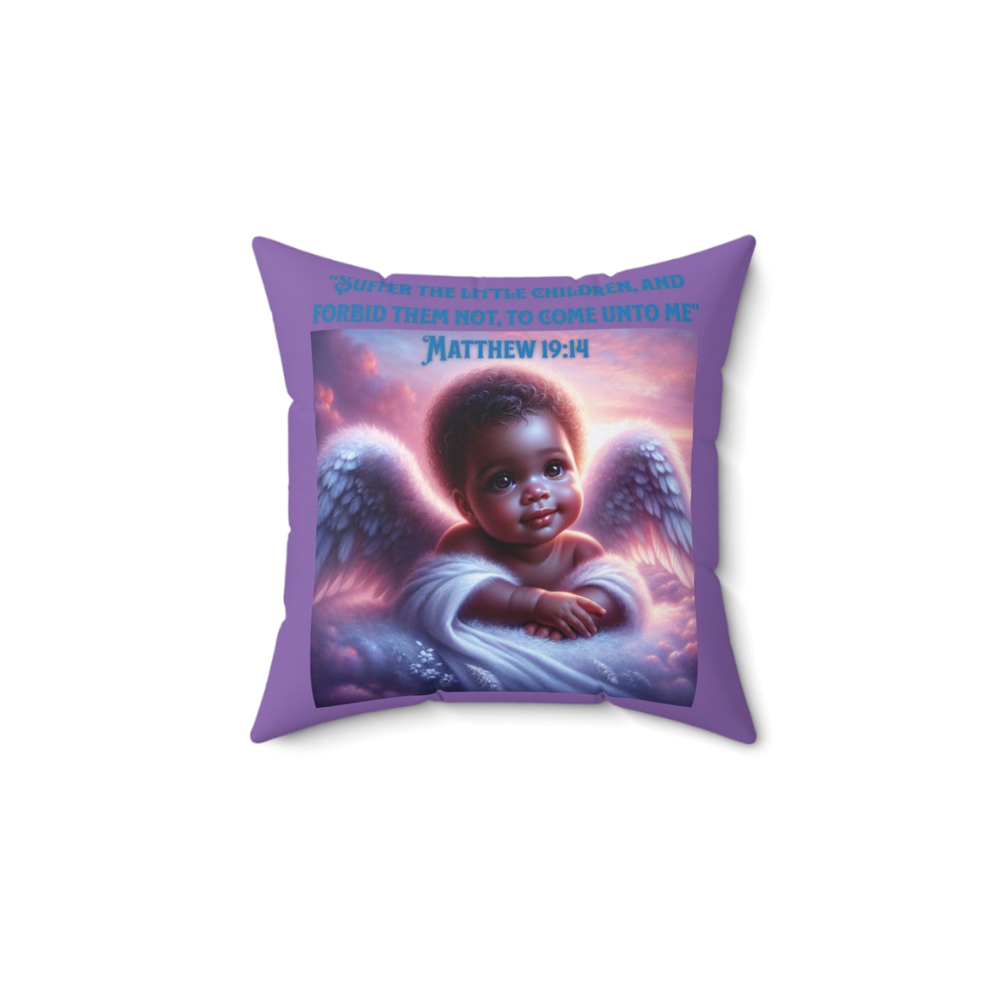 Inspirational Faith Pillow, 'Matthew 19:14' Angel Design, Purple Pillow with a Matching Blanket, Biblical Baby Pillow, Cute Baby Shower Gift
