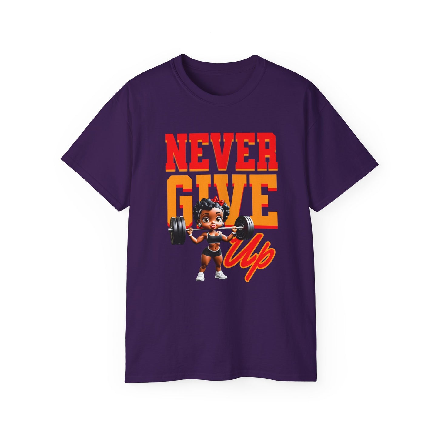 Women's Motivational Fitness Tee, Cute Betty Boop Workout Shirt, Ladies Gym Apparel, Never Give Up Shirt, Gift for Health Enthusiasts