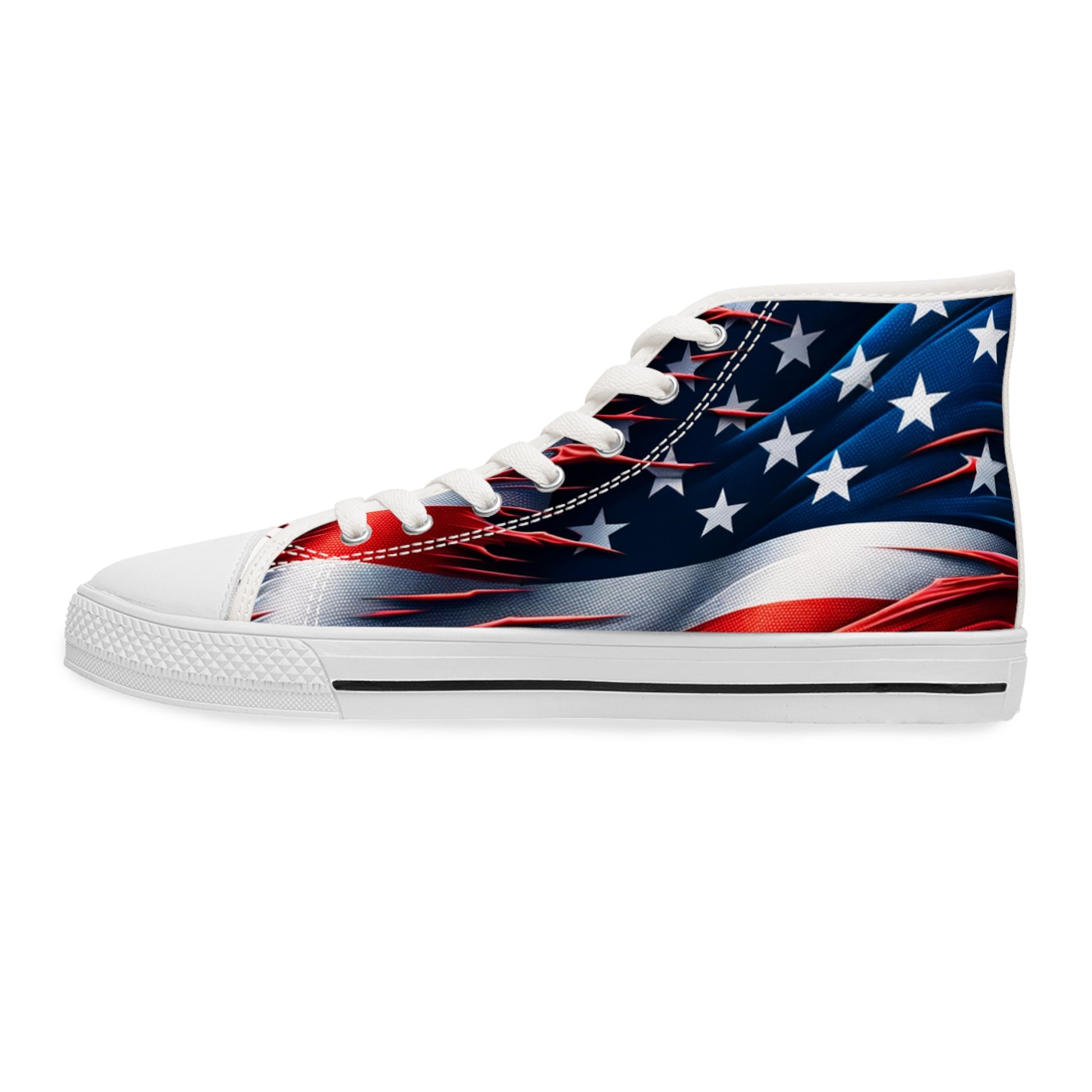 Patriotic High Top Sneakers, American Flag Sneakers for Women, Casual Shoes, Independence Day Footwear, Trendy High Tops