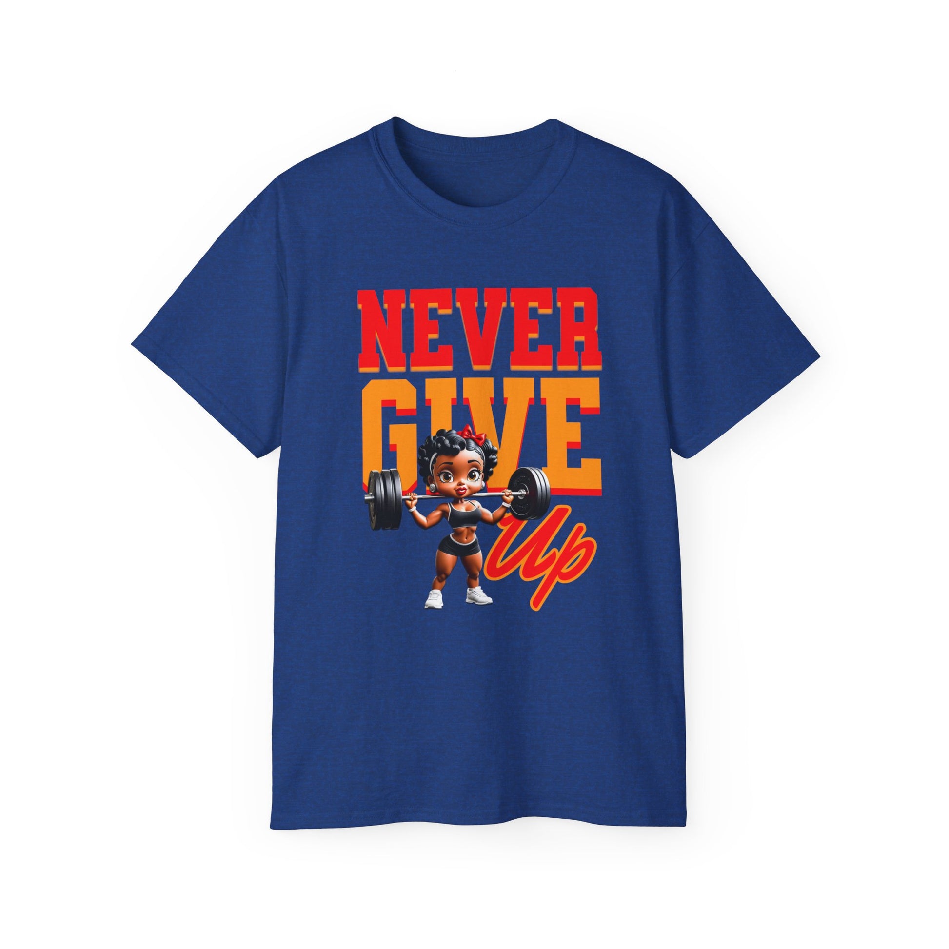 Women's Motivational Fitness Tee, Cute Betty Boop Workout Shirt, Ladies Gym Apparel, Never Give Up Shirt, Gift for Health Enthusiasts