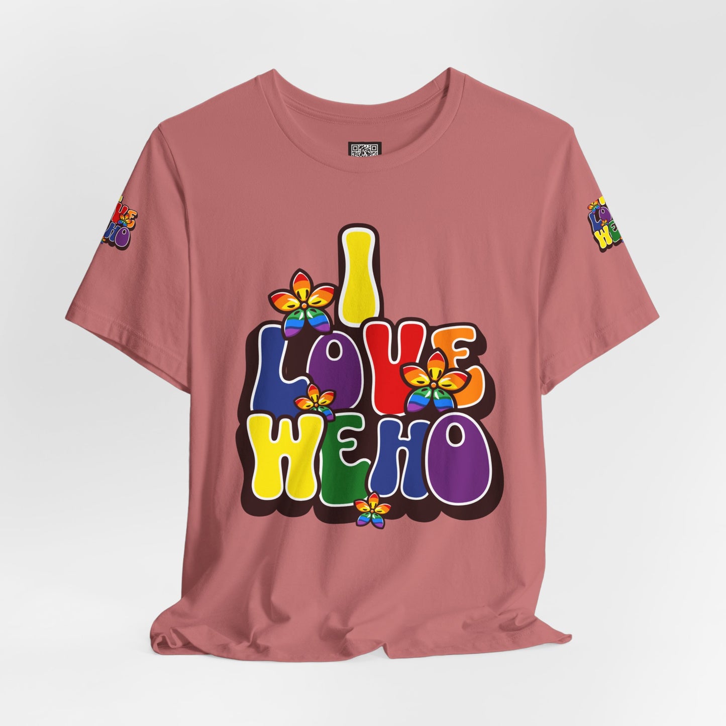 Colorful LGBTQ+ Love Short Sleeve Tee, Pride T-Shirt, I Love WeHo, Pride Festival Merchandise, Gift for Friends, Unisex Graphic Tee