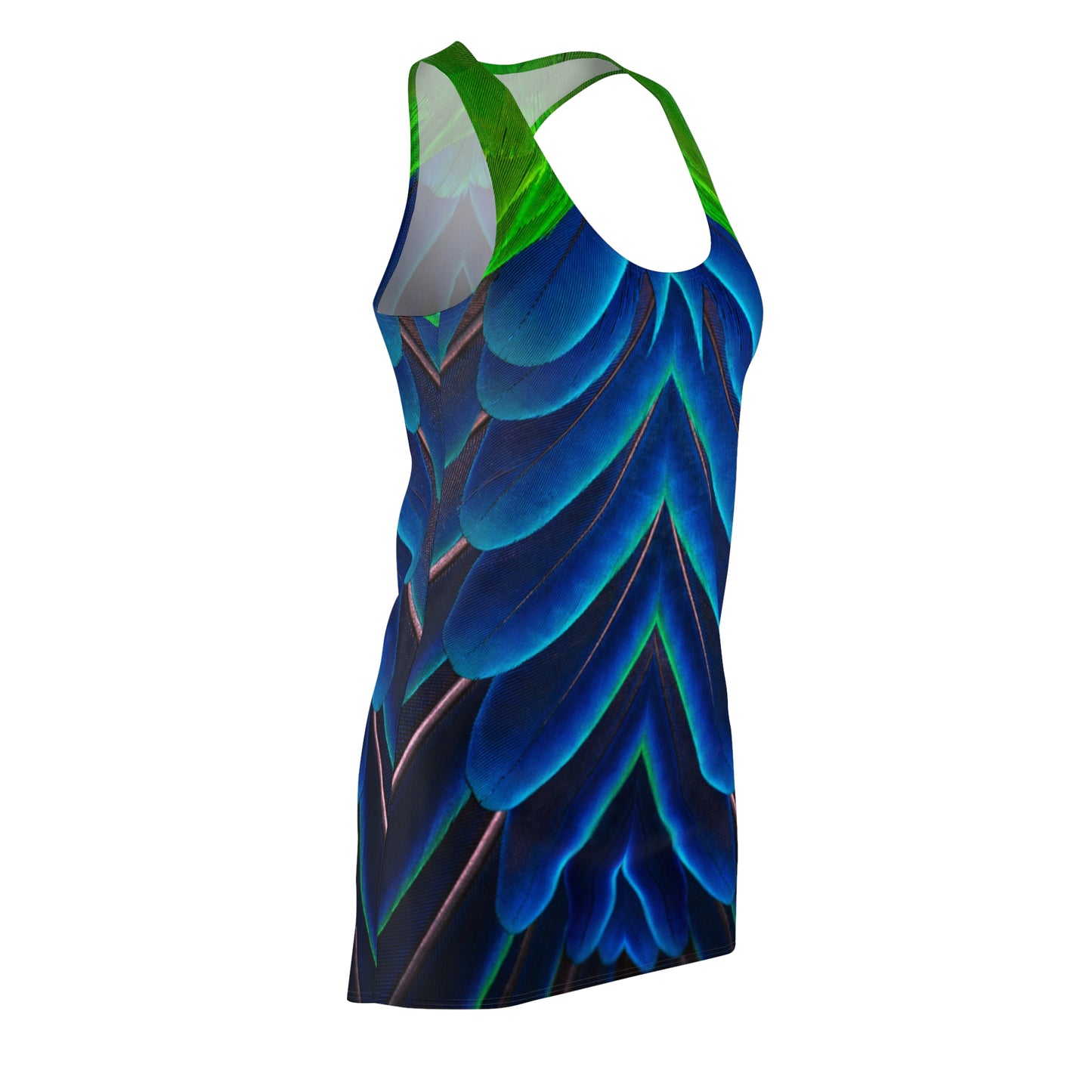 Vibrant Peacock Feather-Print Racerback Dress for Summer Fun, Peacock Lovers Dress for Women Sizes XS to 2XL, Cute Sundress for Women