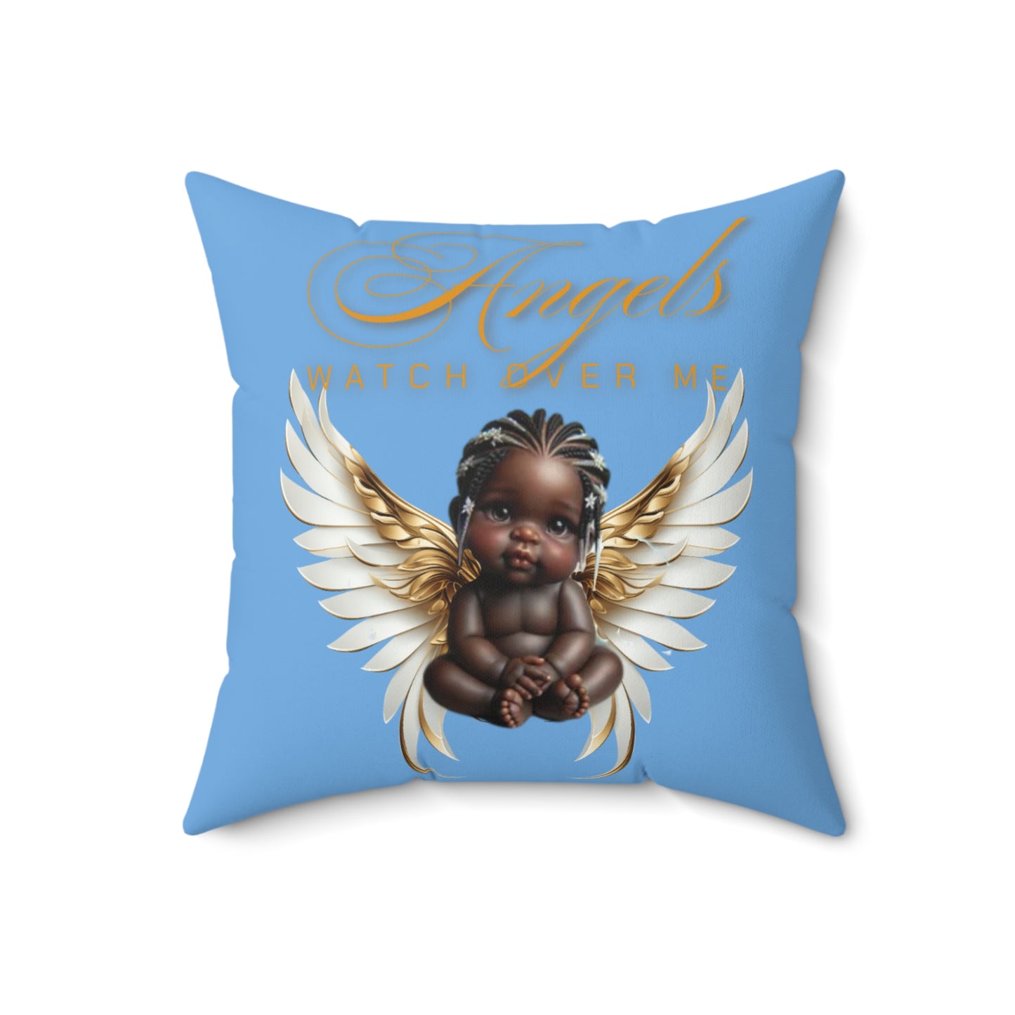 Baby Angelic Watch Over Me Pillow, Polyester Cushion for Home Décor, Light Blue Baby Shower Gift for Boy or Girl, Matching Pillow for Blanket