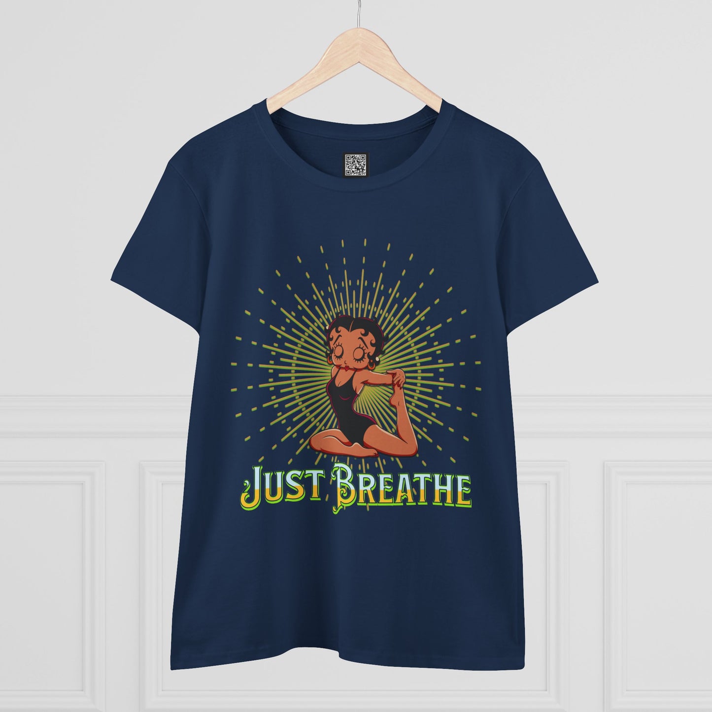 Just Breathe Betty Boop Women's Yoga Tee - Midweight Cotton Shirt for Relaxation and Mindfulness, Betty Boop Just Breathe T-Shirts