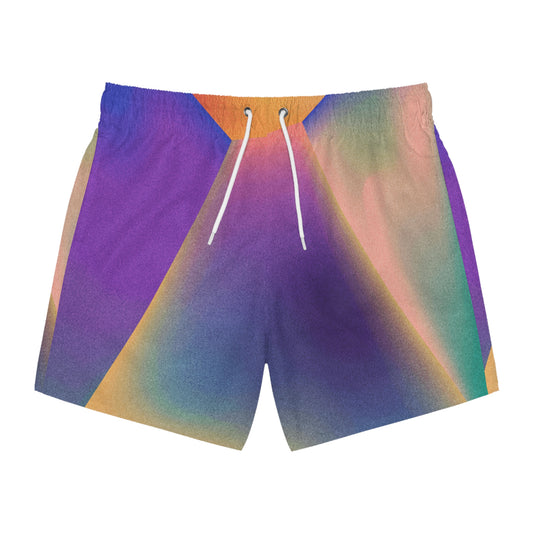 Vibrant Geometric Swim Trunks for Men, Unique One of a Kind Print Men's Trunk, Summer Fun with Matching (Women's Suit Sold Separately)