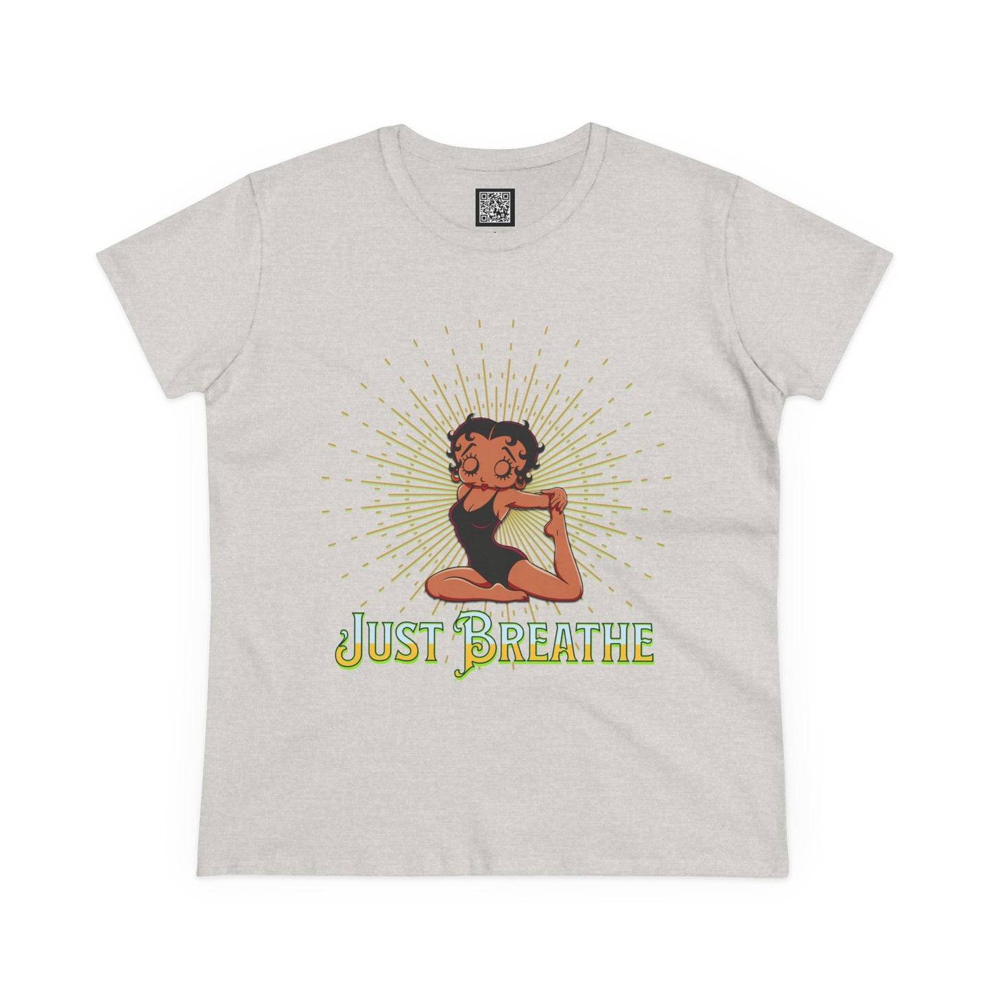 Just Breathe Betty Boop Women's Yoga Tee - Midweight Cotton Shirt for Relaxation and Mindfulness, Betty Boop Just Breathe T-Shirts