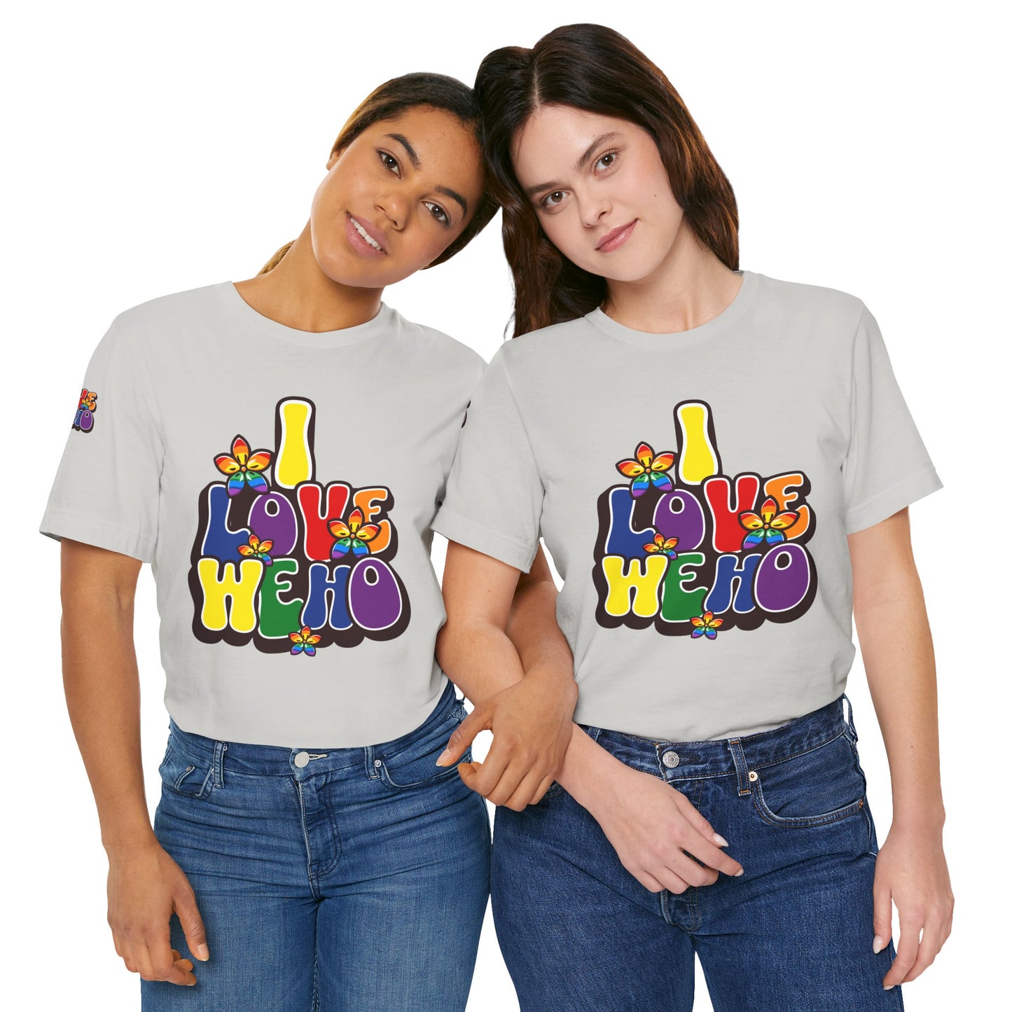 Colorful LGBTQ+ Love Short Sleeve Tee, Pride T-Shirt, I Love WeHo, Pride Festival Merchandise, Gift for Friends, Unisex Graphic Tee