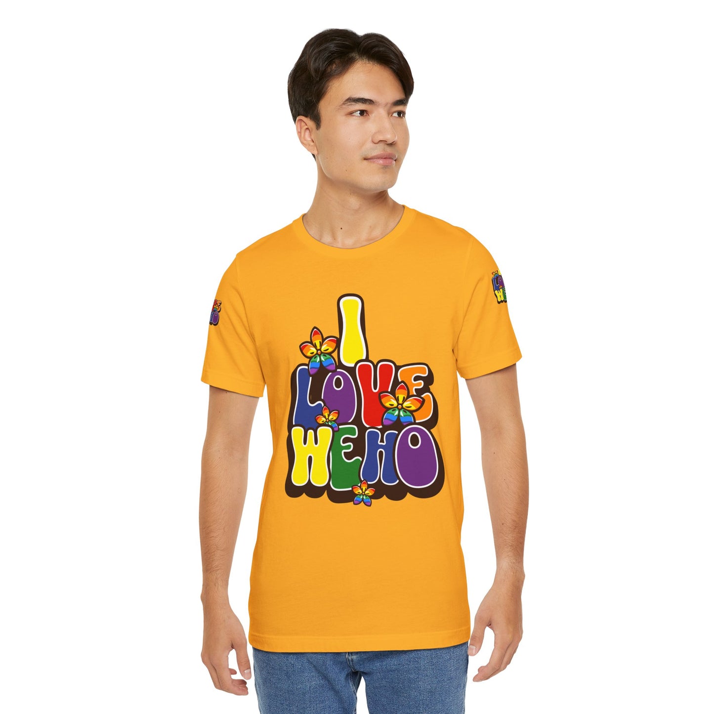 Colorful LGBTQ+ Love Short Sleeve Tee, Pride T-Shirt, I Love WeHo, Pride Festival Merchandise, Gift for Friends, Unisex Graphic Tee