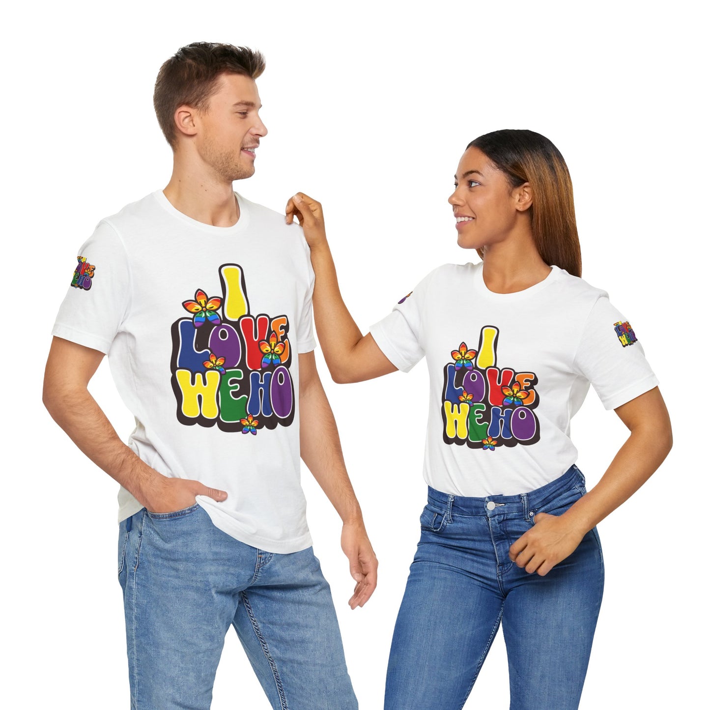 Colorful LGBTQ+ Love Short Sleeve Tee, Pride T-Shirt, I Love WeHo, Pride Festival Merchandise, Gift for Friends, Unisex Graphic Tee