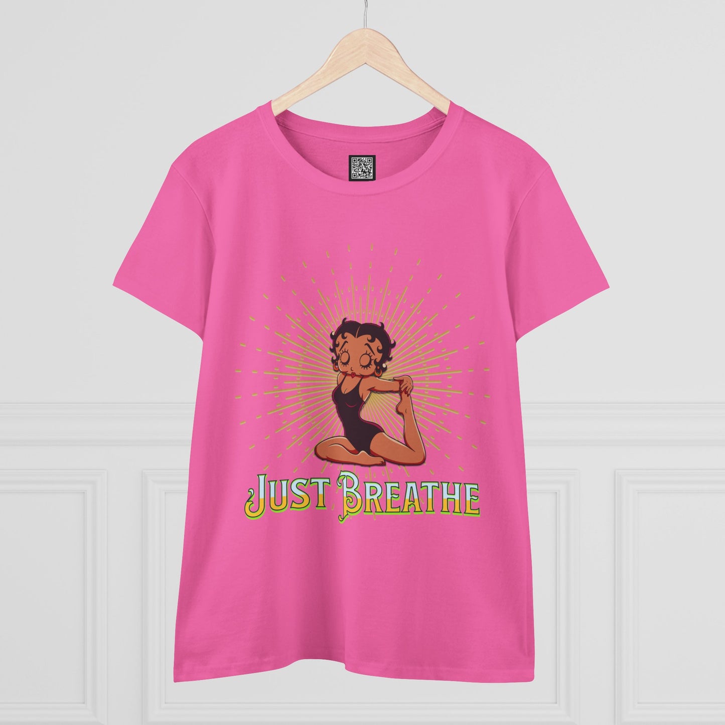 Just Breathe Betty Boop Women's Yoga Tee - Midweight Cotton Shirt for Relaxation and Mindfulness, Betty Boop Just Breathe T-Shirts