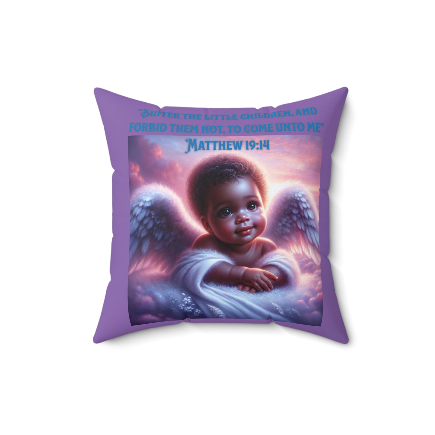 Inspirational Faith Pillow, 'Matthew 19:14' Angel Design, Purple Pillow with a Matching Blanket, Biblical Baby Pillow, Cute Baby Shower Gift