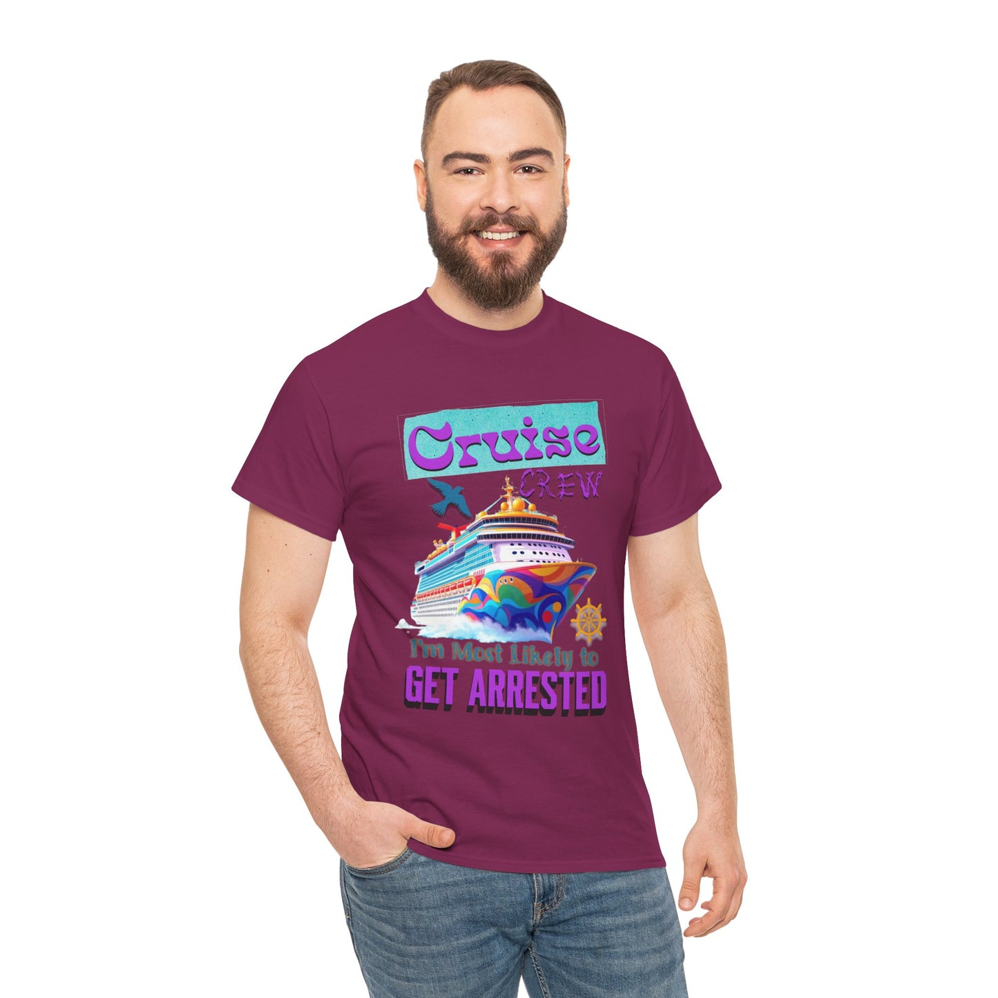 Cruise Crew Unisex Heavy Cotton Tee - Fun Vacation Shirt for Cruise Lovers, Cruise Travel Enthusiasts, Get Arrested Humor, Cruise Summer Beachwear,