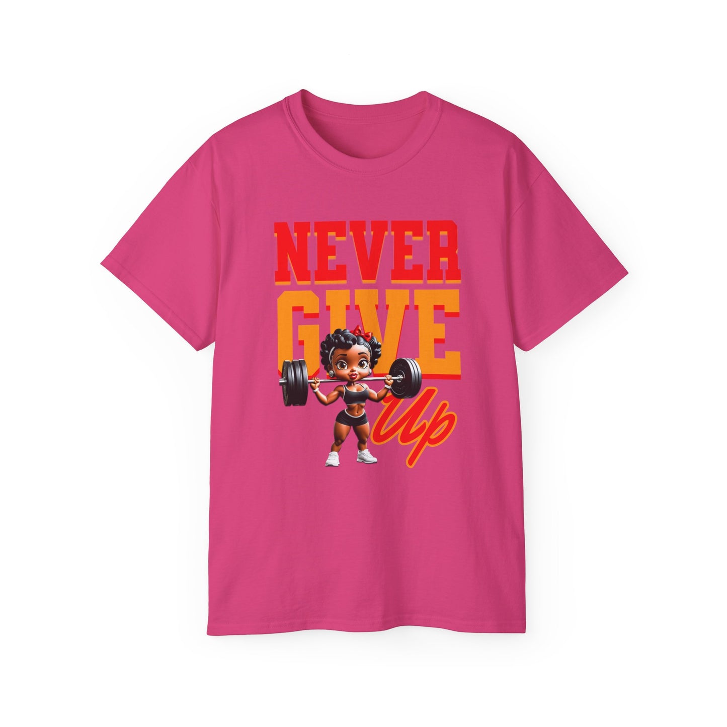 Women's Motivational Fitness Tee, Cute Betty Boop Workout Shirt, Ladies Gym Apparel, Never Give Up Shirt, Gift for Health Enthusiasts