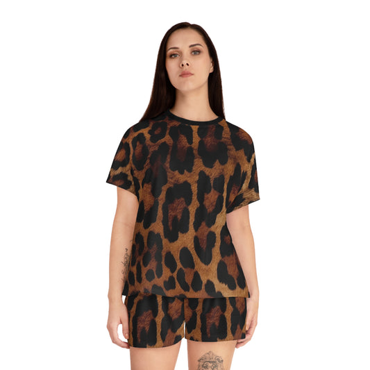 Leopard Print Women's Pajama Set - Comfy Sleepwear, Loungewear, Gift for Her, Cute Animal Print Pajama Short Set, For Cozy Nights