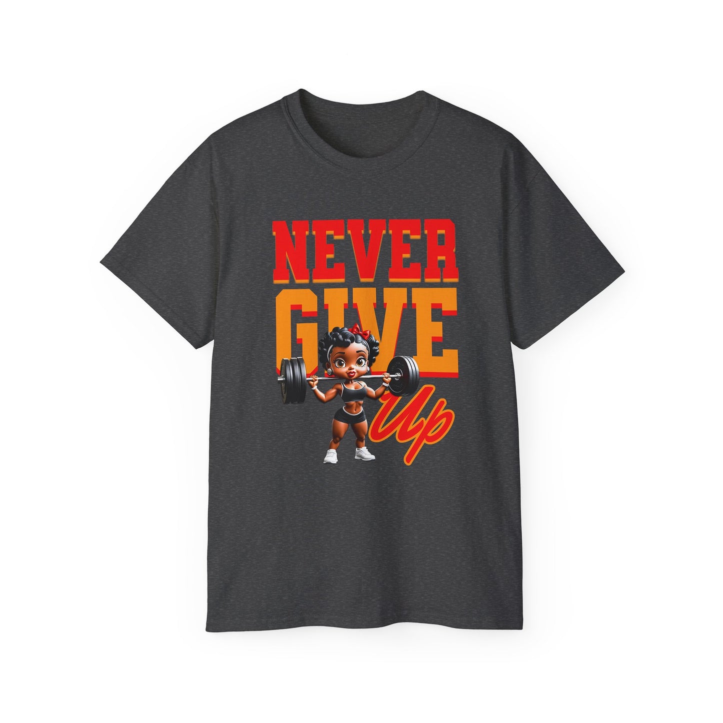 Women's Motivational Fitness Tee, Cute Betty Boop Workout Shirt, Ladies Gym Apparel, Never Give Up Shirt, Gift for Health Enthusiasts