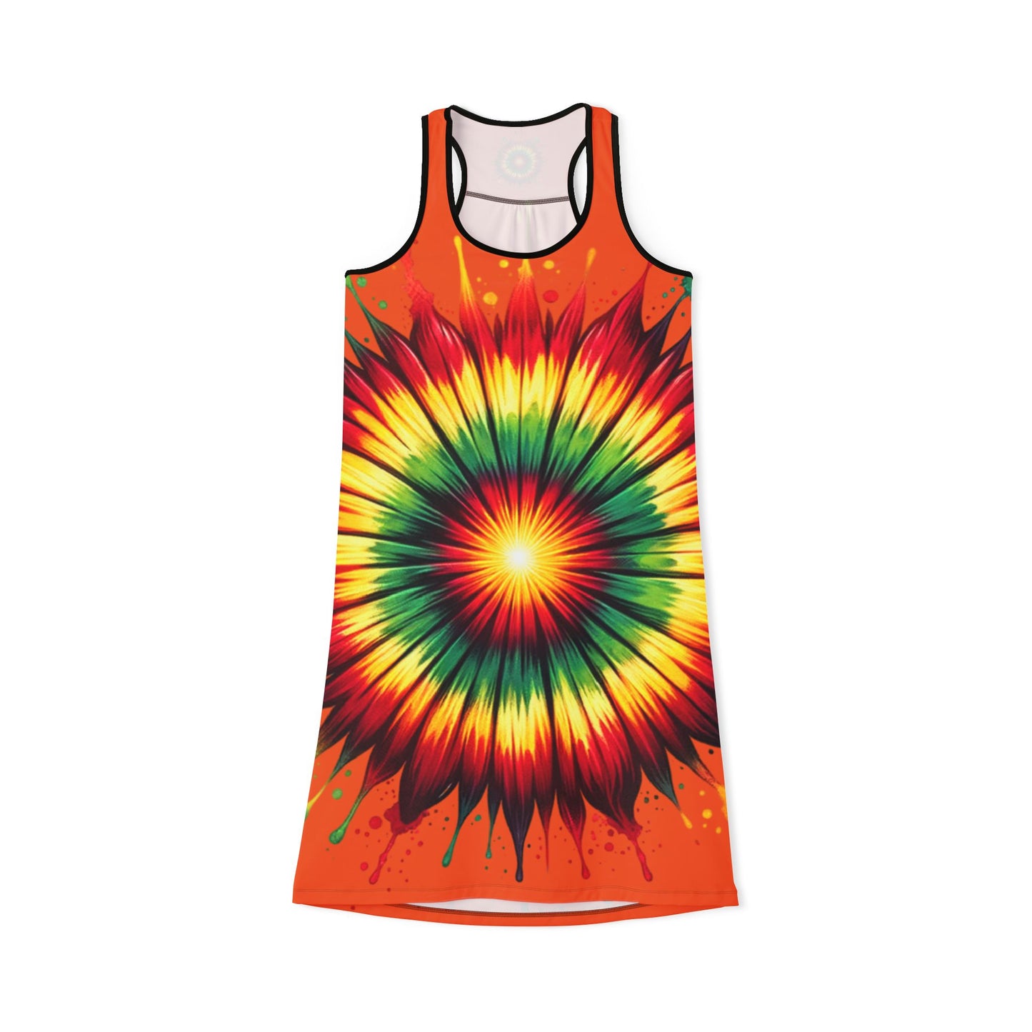 Vibrant Tie-Dye Racerback Dress, Summer Fashion, Beach Cover-Up, Festival Outfit, Boho Style Dress, Unique Gift Idea, Juneteenth Dress