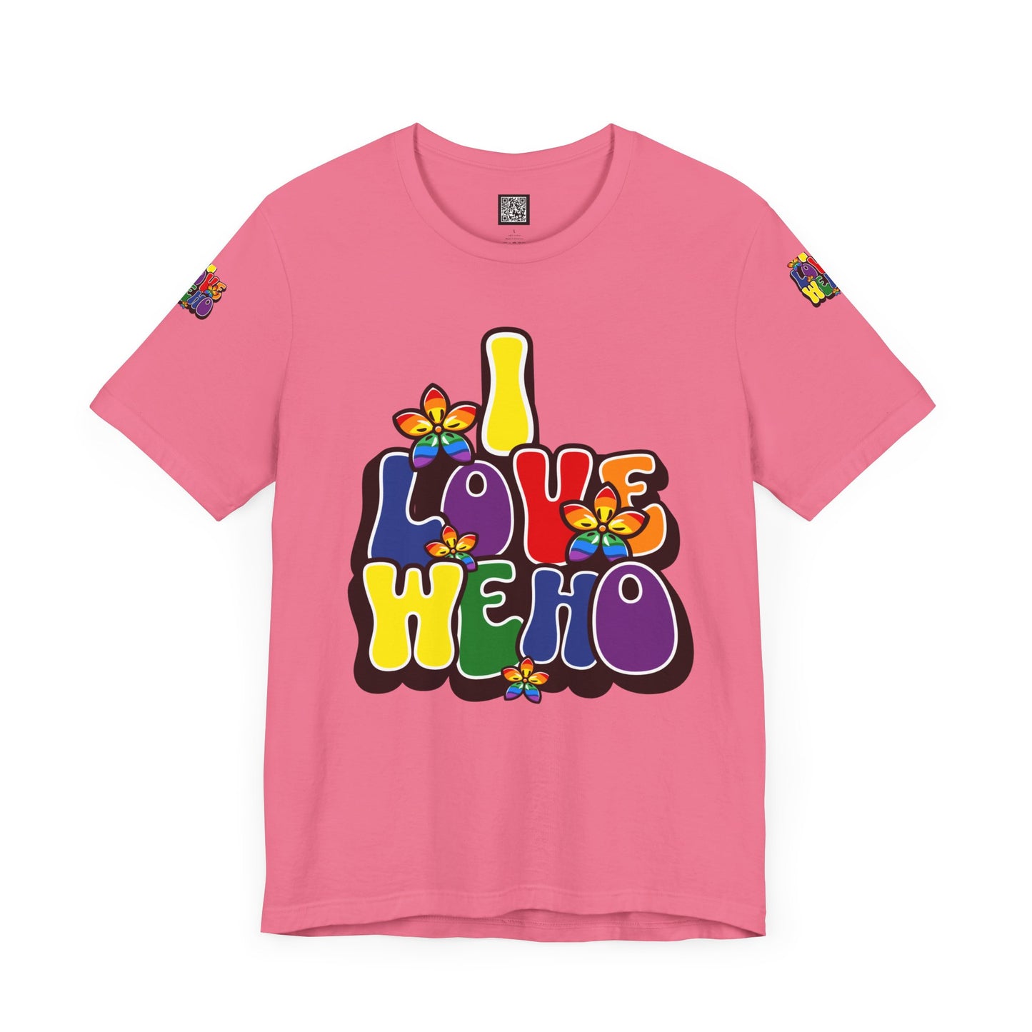Colorful LGBTQ+ Love Short Sleeve Tee, Pride T-Shirt, I Love WeHo, Pride Festival Merchandise, Gift for Friends, Unisex Graphic Tee