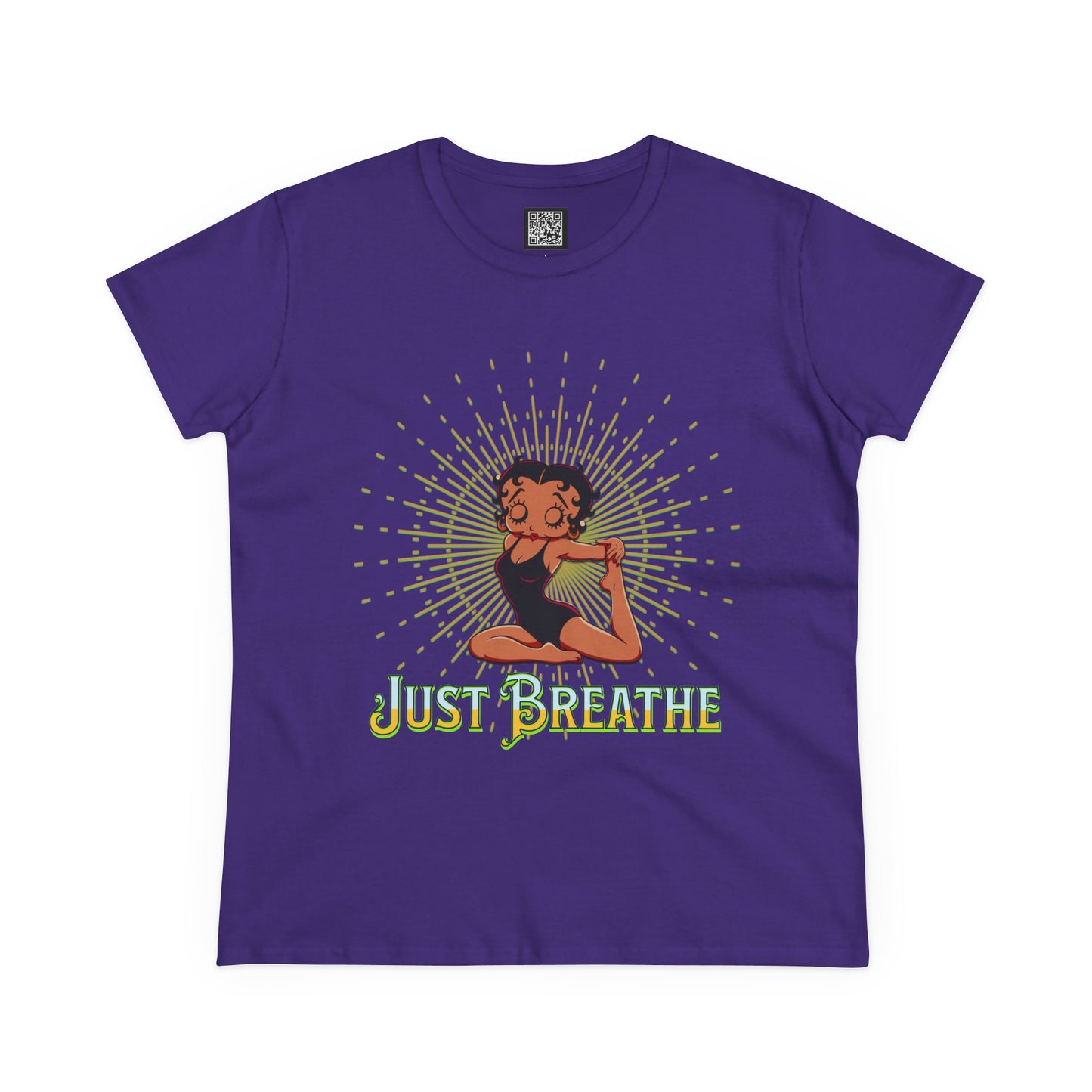 Just Breathe Betty Boop Women's Yoga Tee - Midweight Cotton Shirt for Relaxation and Mindfulness, Betty Boop Just Breathe T-Shirts