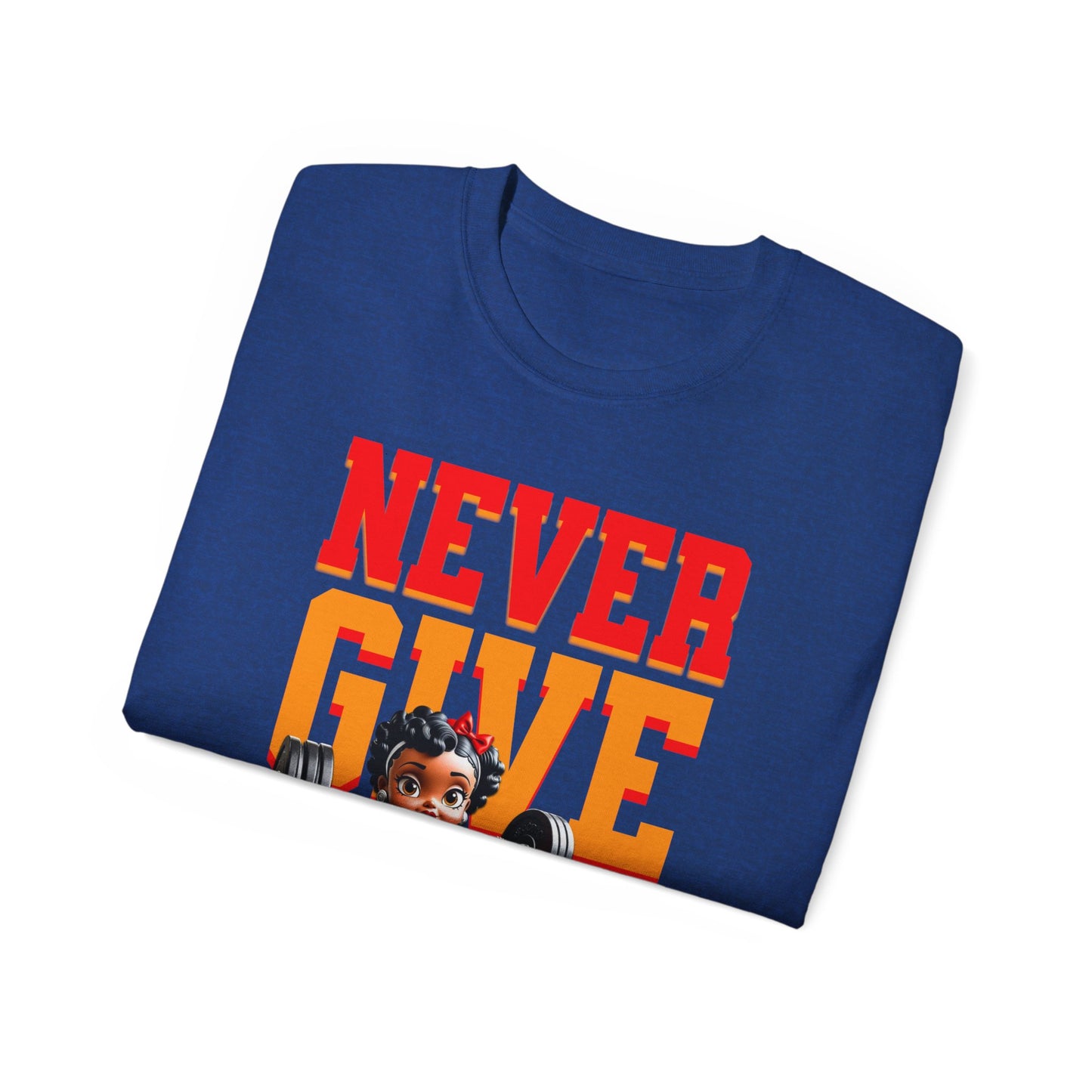 Women's Motivational Fitness Tee, Cute Betty Boop Workout Shirt, Ladies Gym Apparel, Never Give Up Shirt, Gift for Health Enthusiasts