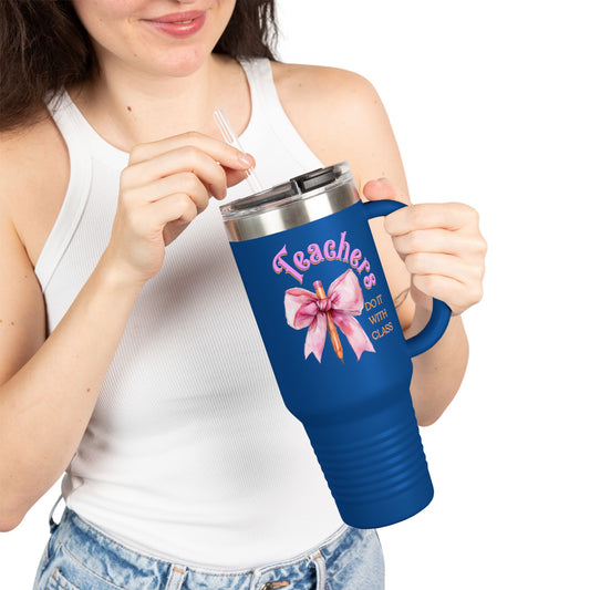 Stylish Insulated Travel Mug for Teachers, Cute 40oz Coquette Teacher Tumbler, Gifts for Educators, Coffee Lover Travel Cup, Back to School Mug Gift