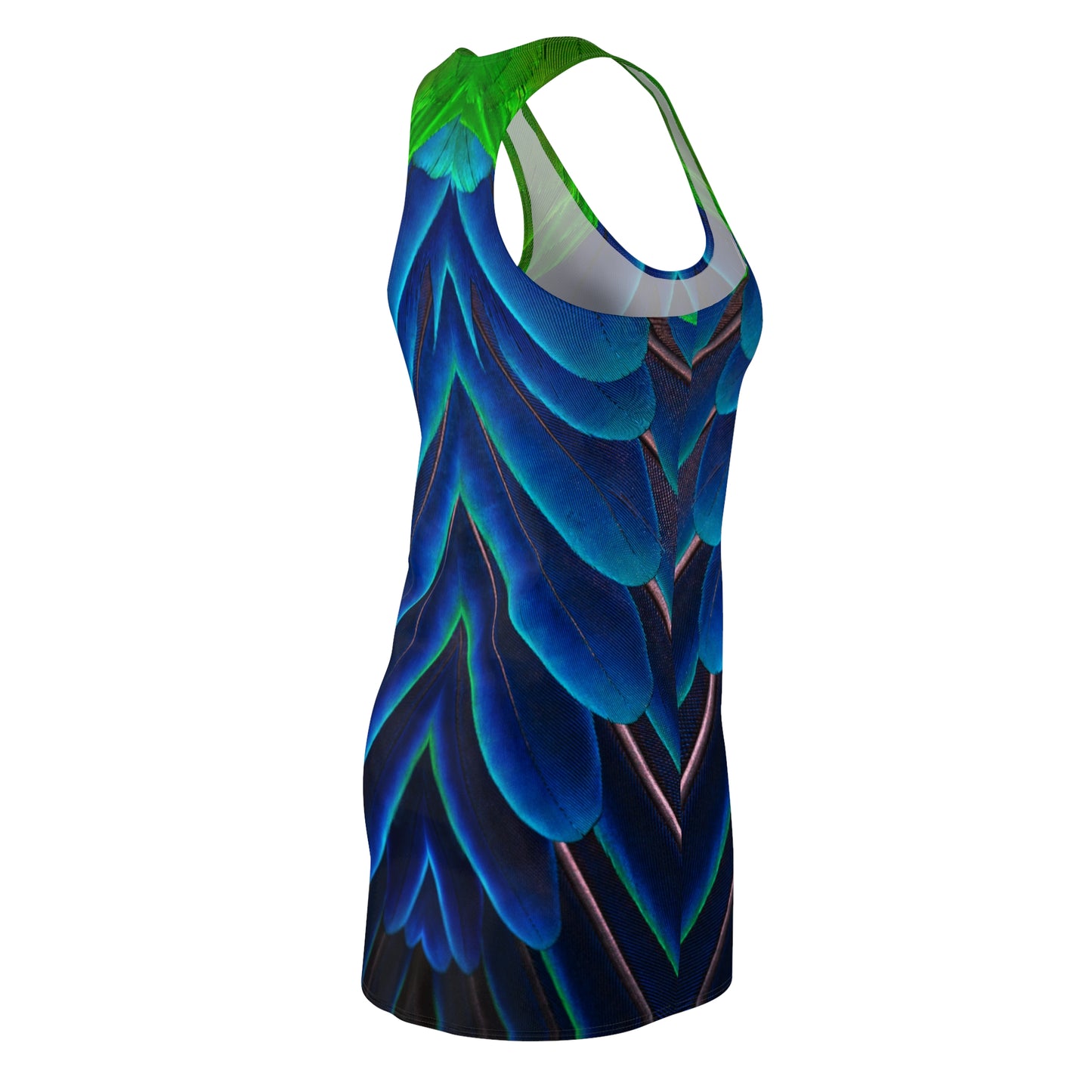 Vibrant Peacock Feather-Print Racerback Dress for Summer Fun, Peacock Lovers Dress for Women Sizes XS to 2XL, Cute Sundress for Women