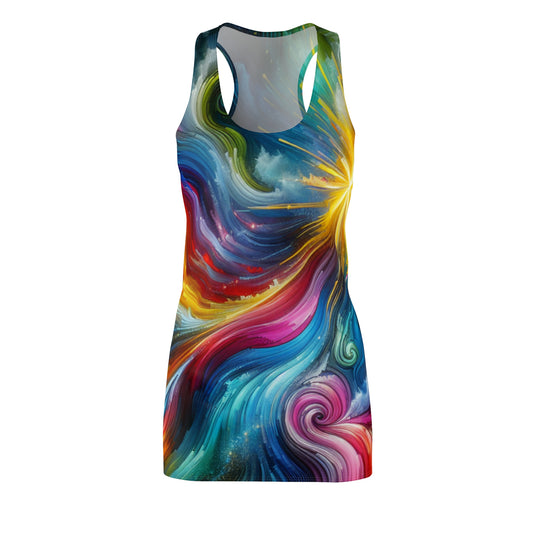 Vibrant Galaxy Racerback Dress, Summer Fashion Dress, Casual Party Outfit, Festival Wear, Colorful Beach Dress, Artistic AOP Dress