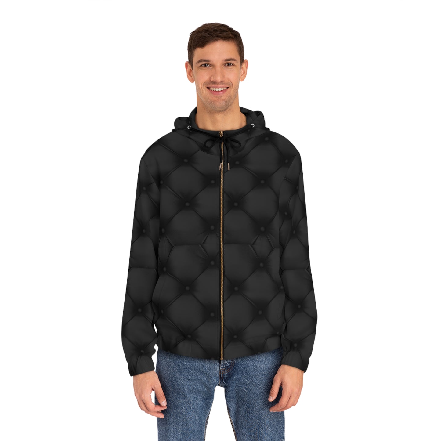 Unisex Full-Zip Black Quilted Print Hoodie, Hoodies for Men and Women with a Quilted Print,