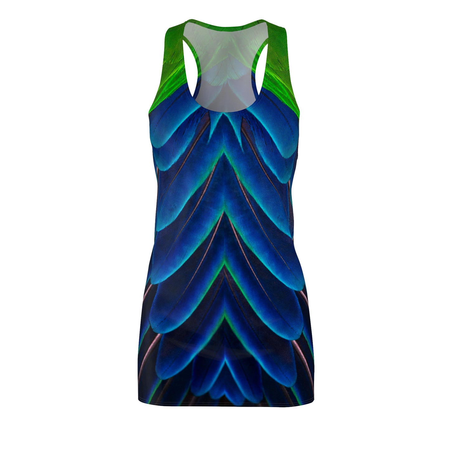 Vibrant Peacock Feather-Print Racerback Dress for Summer Fun, Peacock Lovers Dress for Women Sizes XS to 2XL, Cute Sundress for Women