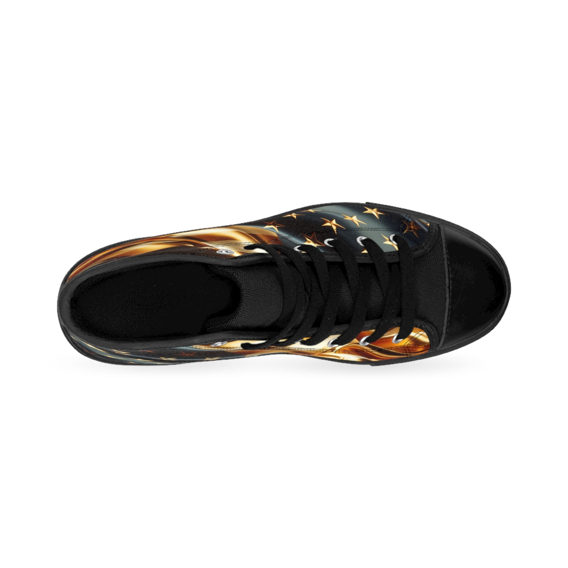 Classic Women's Sneakers with Golden Flag Design, Stylish High Tops for Casual Wear, Trendy Footwear, Perfect for Holidays, Gifts