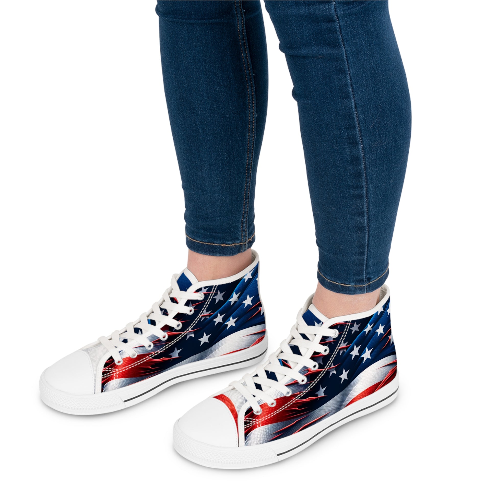 Patriotic High Top Sneakers, American Flag Sneakers for Women, Casual Shoes, Independence Day Footwear, Trendy High Tops