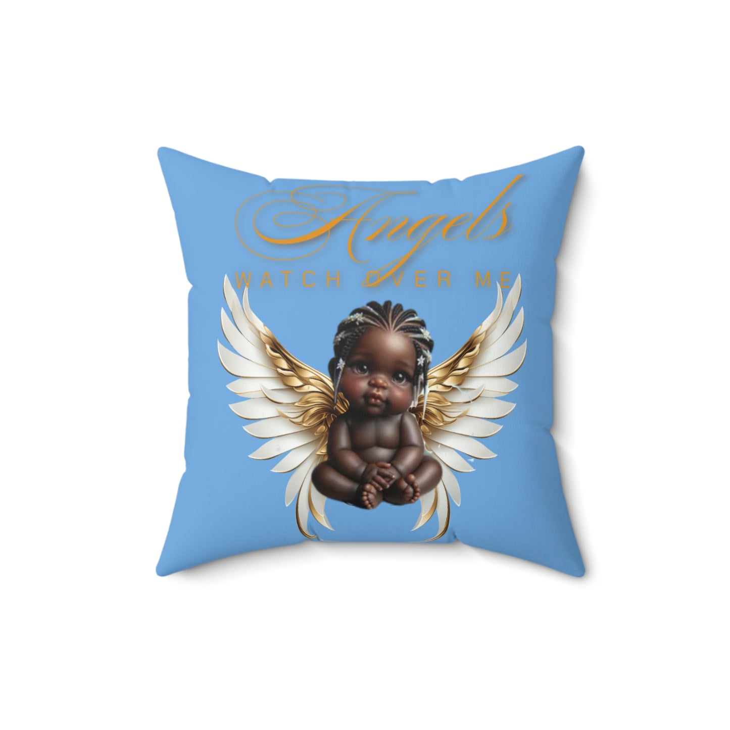 Baby Angelic Watch Over Me Pillow, Polyester Cushion for Home Décor, Light Blue Baby Shower Gift for Boy or Girl, Matching Pillow for Blanket