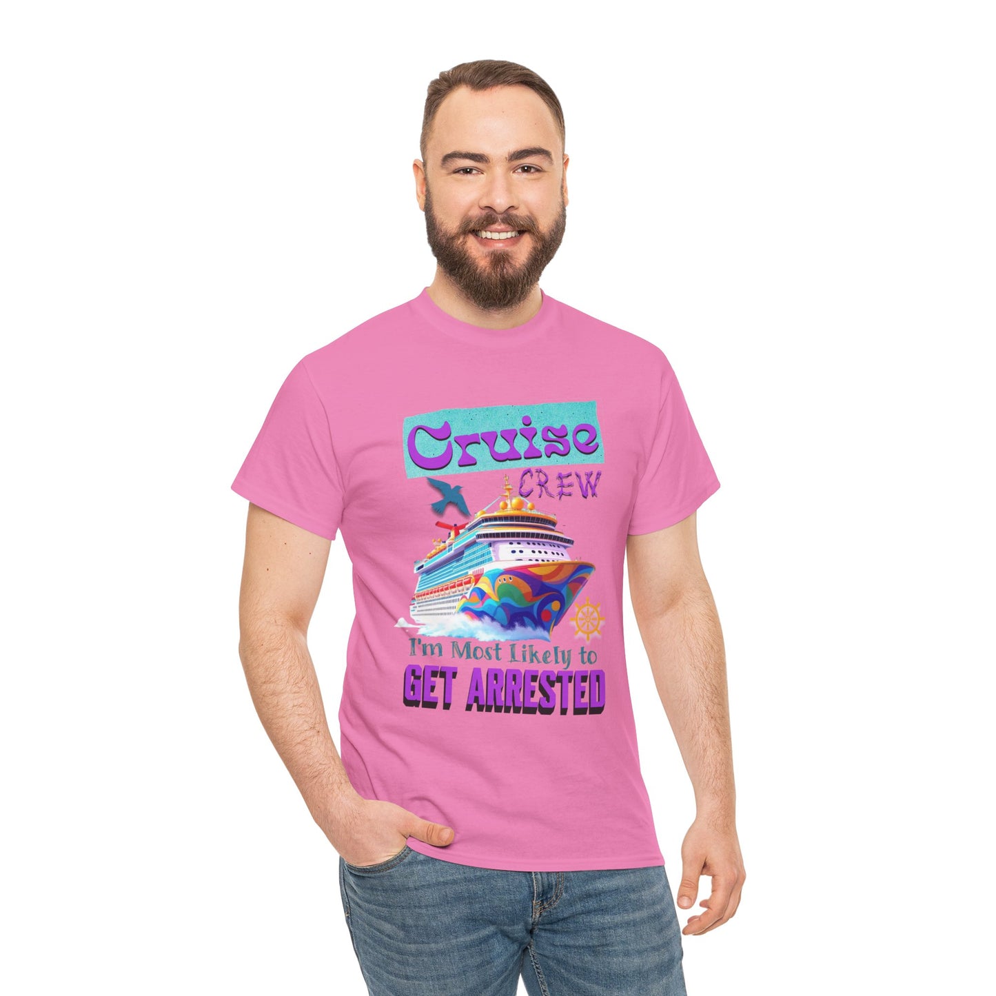Cruise Crew Unisex Heavy Cotton Tee - Fun Vacation Shirt for Cruise Lovers, Cruise Travel Enthusiasts, Get Arrested Humor, Cruise Summer Beachwear,