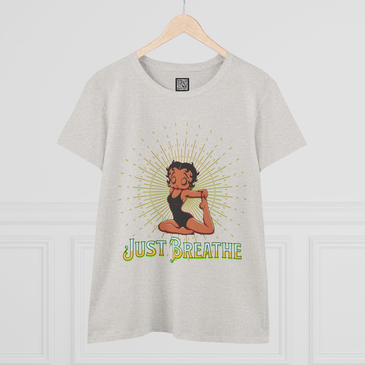 Just Breathe Betty Boop Women's Yoga Tee - Midweight Cotton Shirt for Relaxation and Mindfulness, Betty Boop Just Breathe T-Shirts