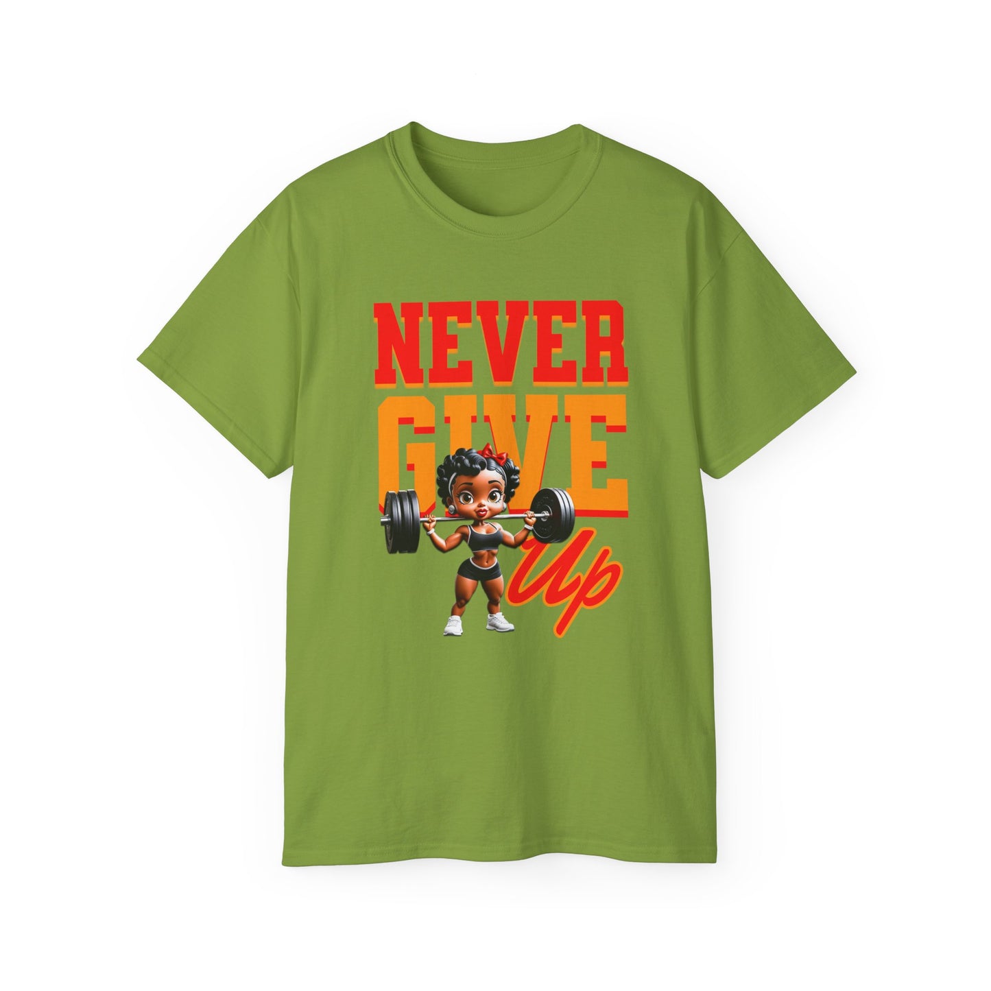 Women's Motivational Fitness Tee, Cute Betty Boop Workout Shirt, Ladies Gym Apparel, Never Give Up Shirt, Gift for Health Enthusiasts
