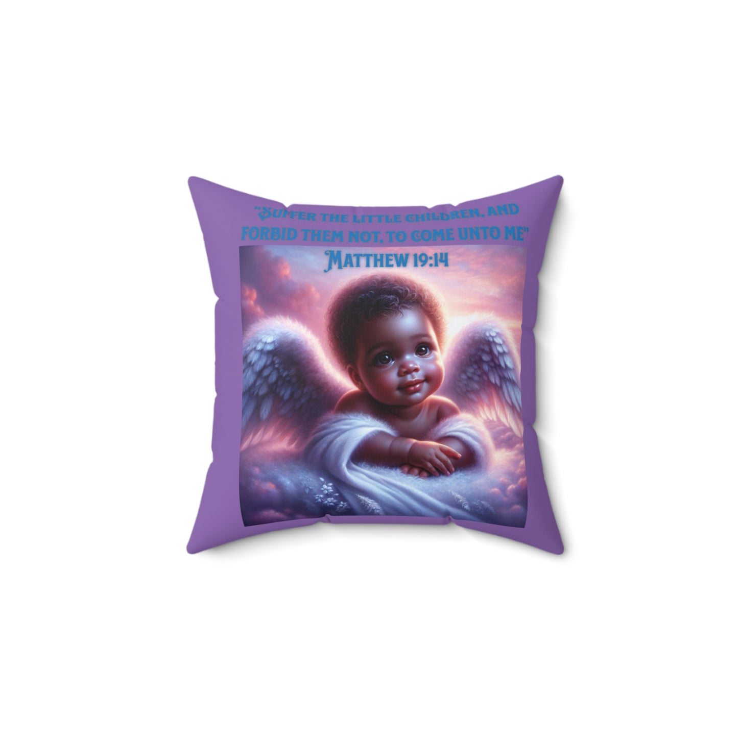Inspirational Faith Pillow, 'Matthew 19:14' Angel Design, Purple Pillow with a Matching Blanket, Biblical Baby Pillow, Cute Baby Shower Gift