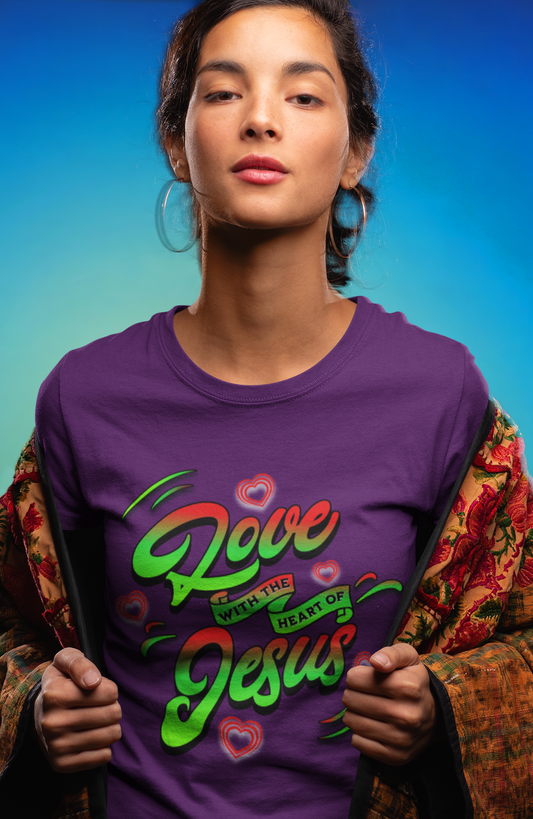 Love with the Heart of Jesus, Unisex Religious T-Shirts, Christian Apparel Gift, Love Thy Neighbor Shirts, Gift for a Religious Person, Christian Merchandise