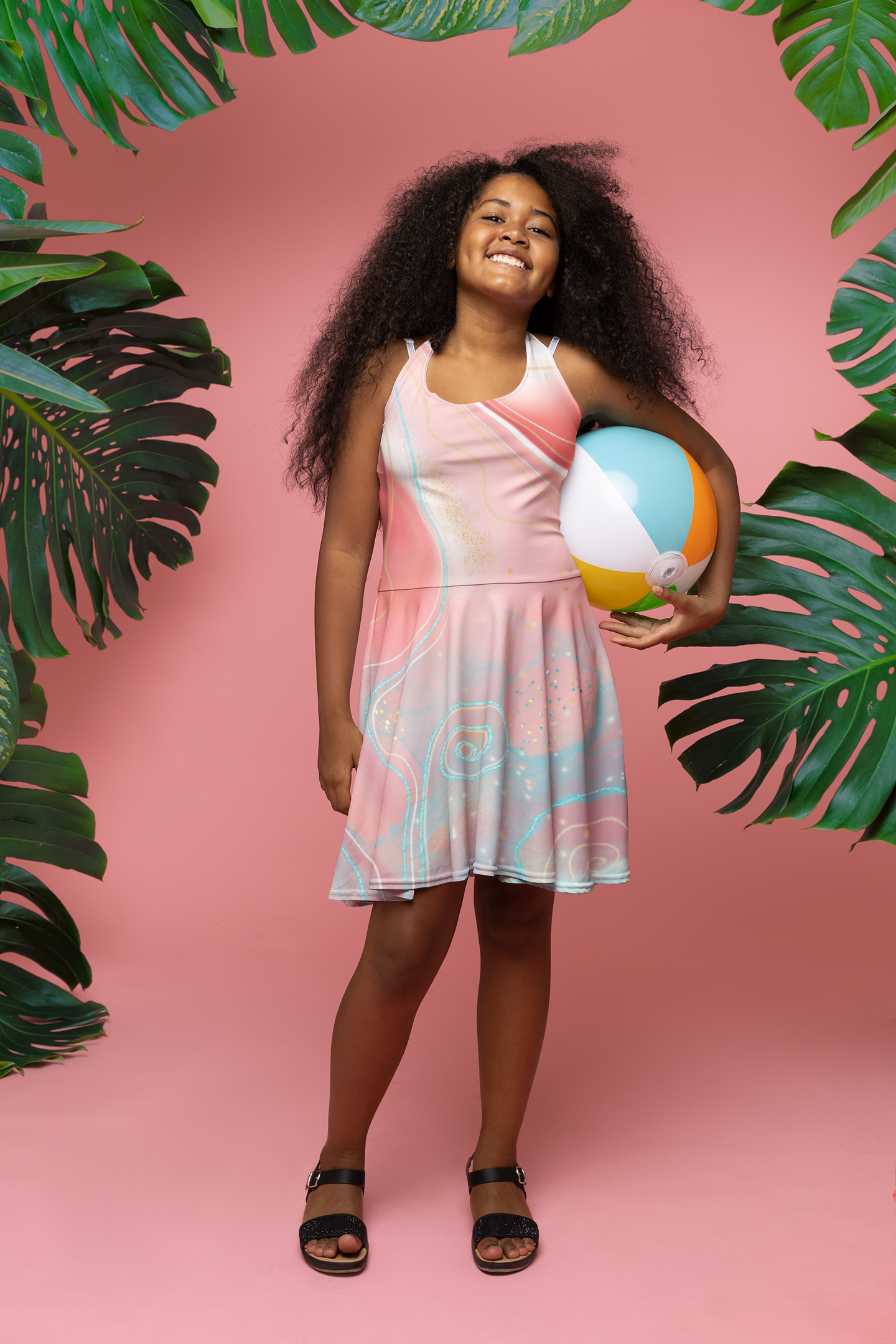 Whimsical Pink Swirl Girls' Sundress - Perfect for Summer Celebrations, Cute Sundress for Little Girls and Toddlers, Sizes 2T to XL