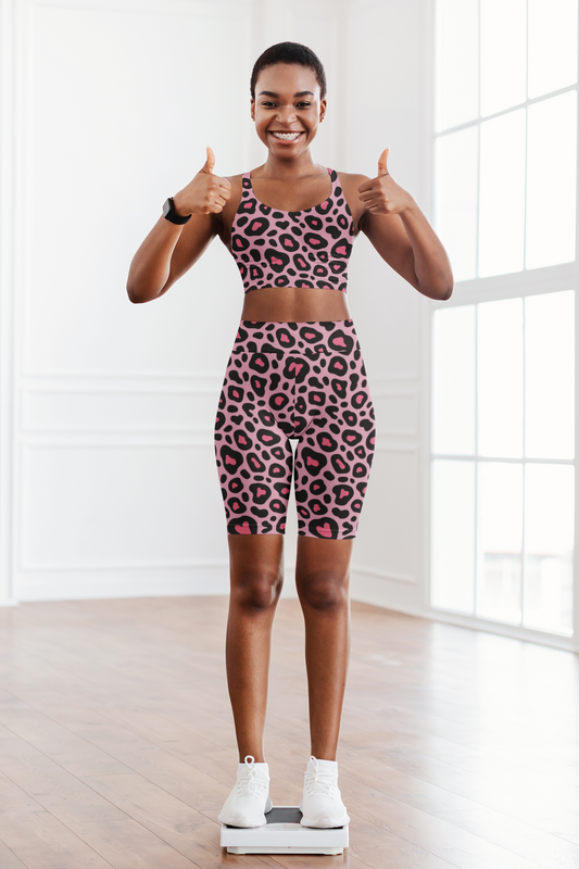 Bold Pink Leopard Print Sports Bra | Comfortable Workout Essential, Matching Shorts Sold Separately