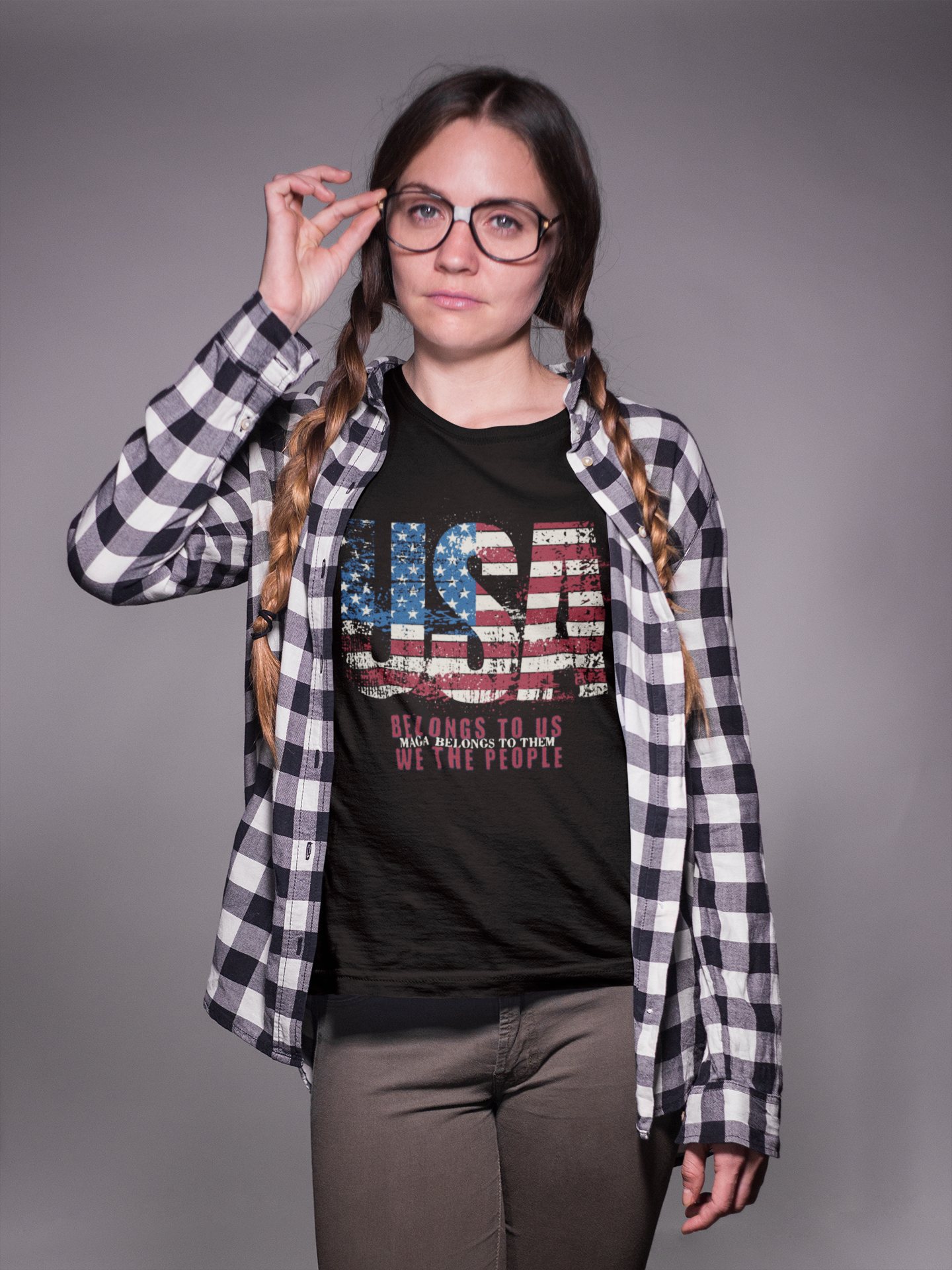 No Kings Protest V-Neck Tee - USA Belongs to Us WE the People, MAGA Belongs to Them, Fight Oligarchy T-Shirts, Hands Off Protest Shirt