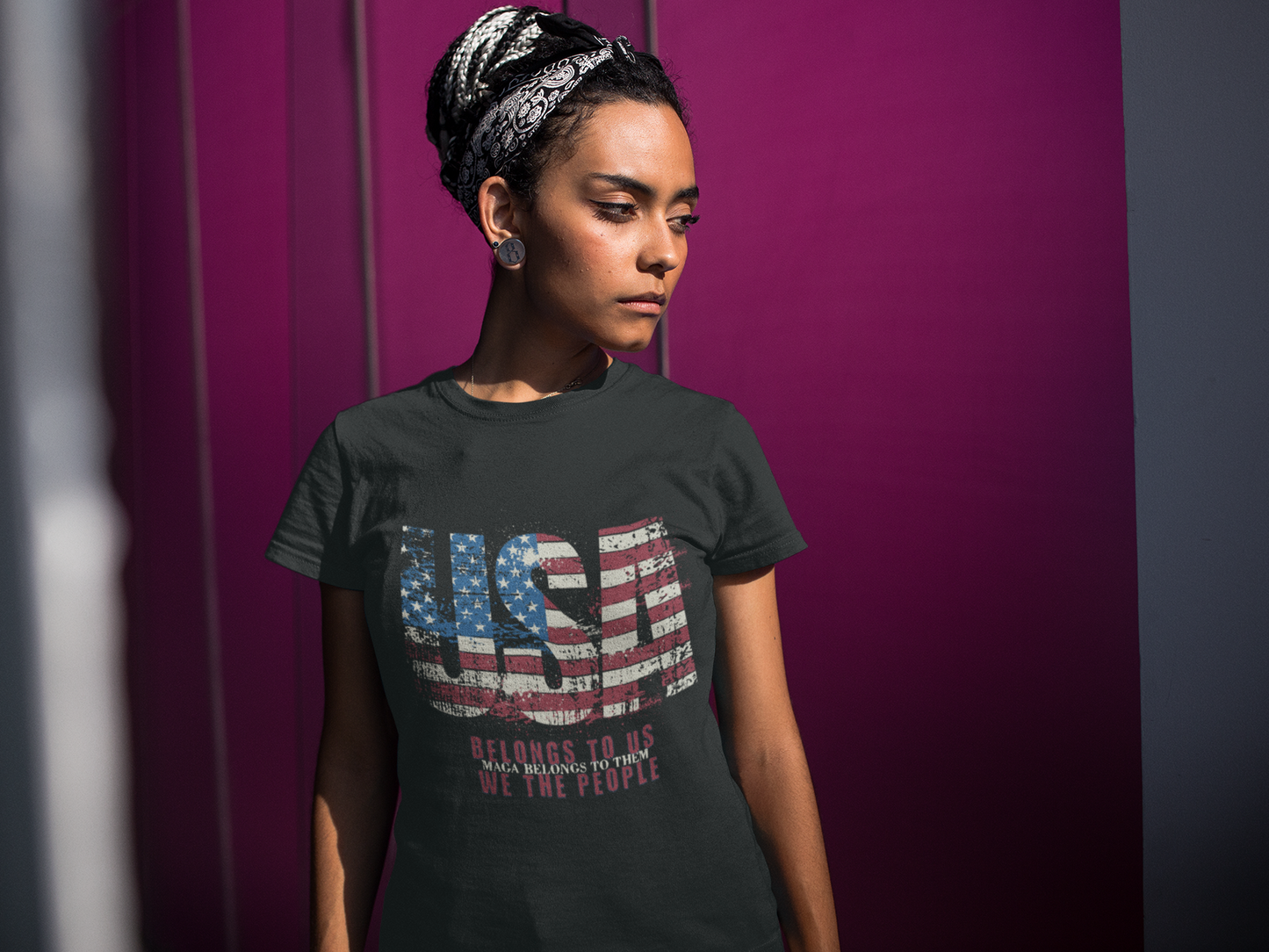 No Kings Protest V-Neck Tee - USA Belongs to Us WE the People, MAGA Belongs to Them, Fight Oligarchy T-Shirts, Hands Off Protest Shirt