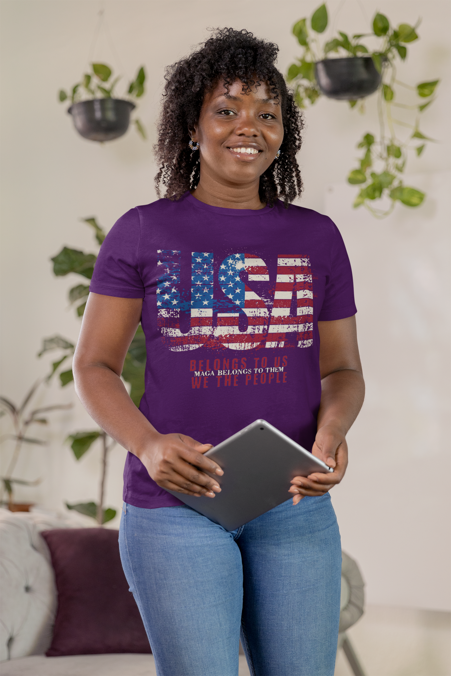 No Kings Protest V-Neck Tee - USA Belongs to Us WE the People, MAGA Belongs to Them, Fight Oligarchy T-Shirts, Hands Off Protest Shirt