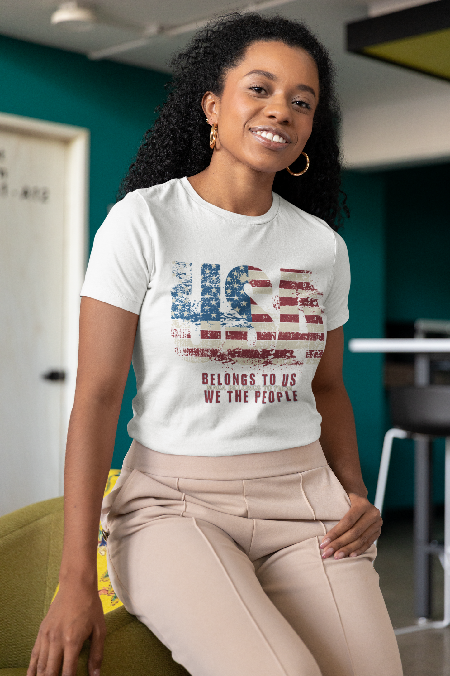 No Kings Protest V-Neck Tee - USA Belongs to Us WE the People, MAGA Belongs to Them, Fight Oligarchy T-Shirts, Hands Off Protest Shirt