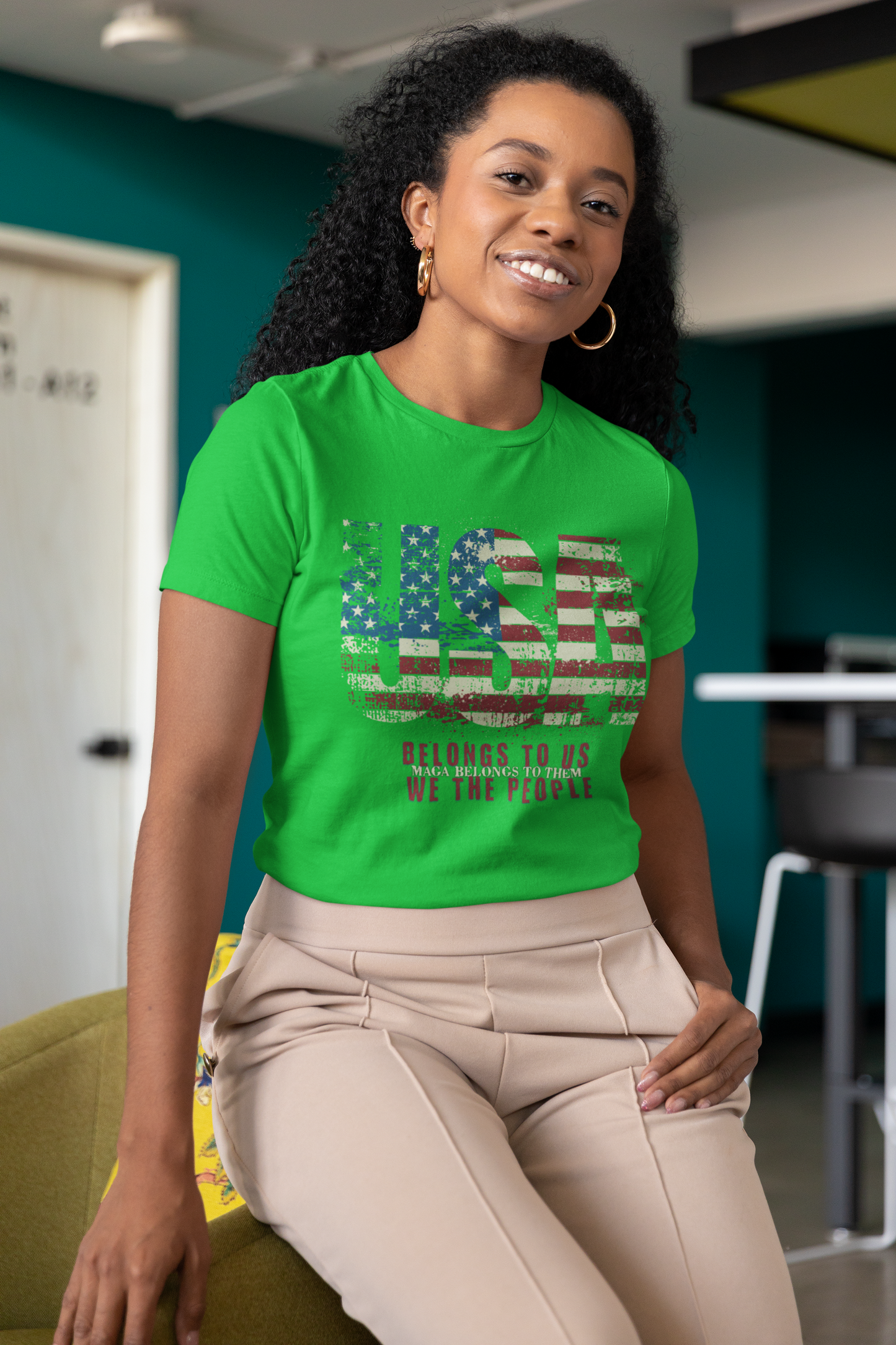 No Kings Protest V-Neck Tee - USA Belongs to Us WE the People, MAGA Belongs to Them, Fight Oligarchy T-Shirts, Hands Off Protest Shirt
