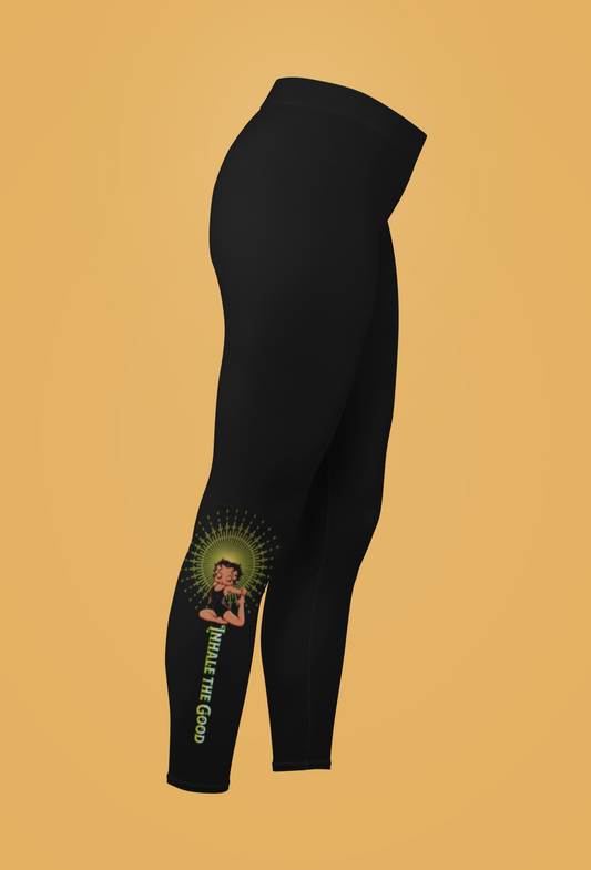 Motivational Betty Boop Women's Yoga Pants - Inhale the Good, Exhale the Bad Yoga Pants, Yoga Pants with Words, Cute Black Yoga Pants