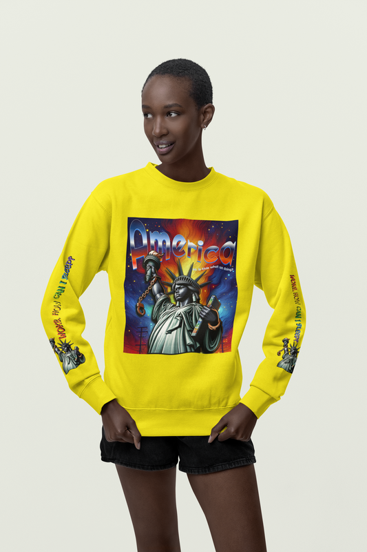 America Graphic Crewneck Sweatshirt - Juneteenth Unisex Heavy Blend™ - Casual Activist Fashion, No Kings Protest Shirt, Hands Off Protest Tee