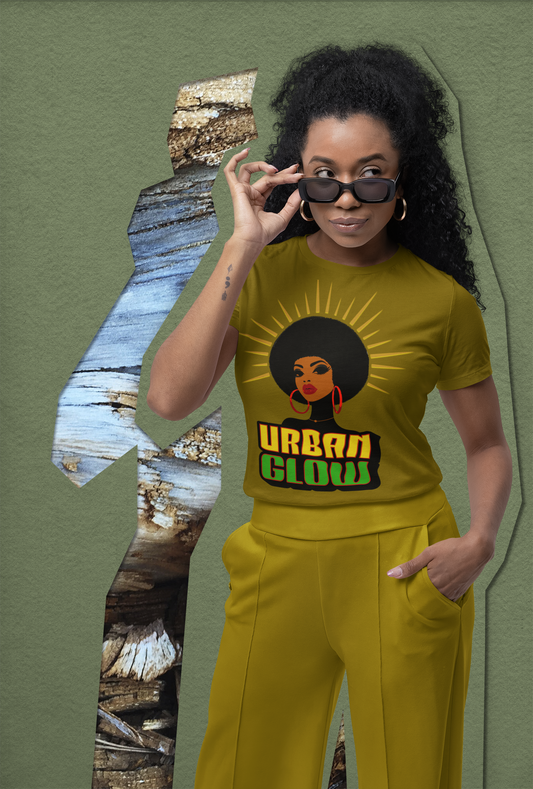 Urban Glow Unisex Heavy Cotton Tee - Afrocentric Streetwear T-Shirt for Her, Juneteenth Casual Wear, Melanin T-Shirts for Women